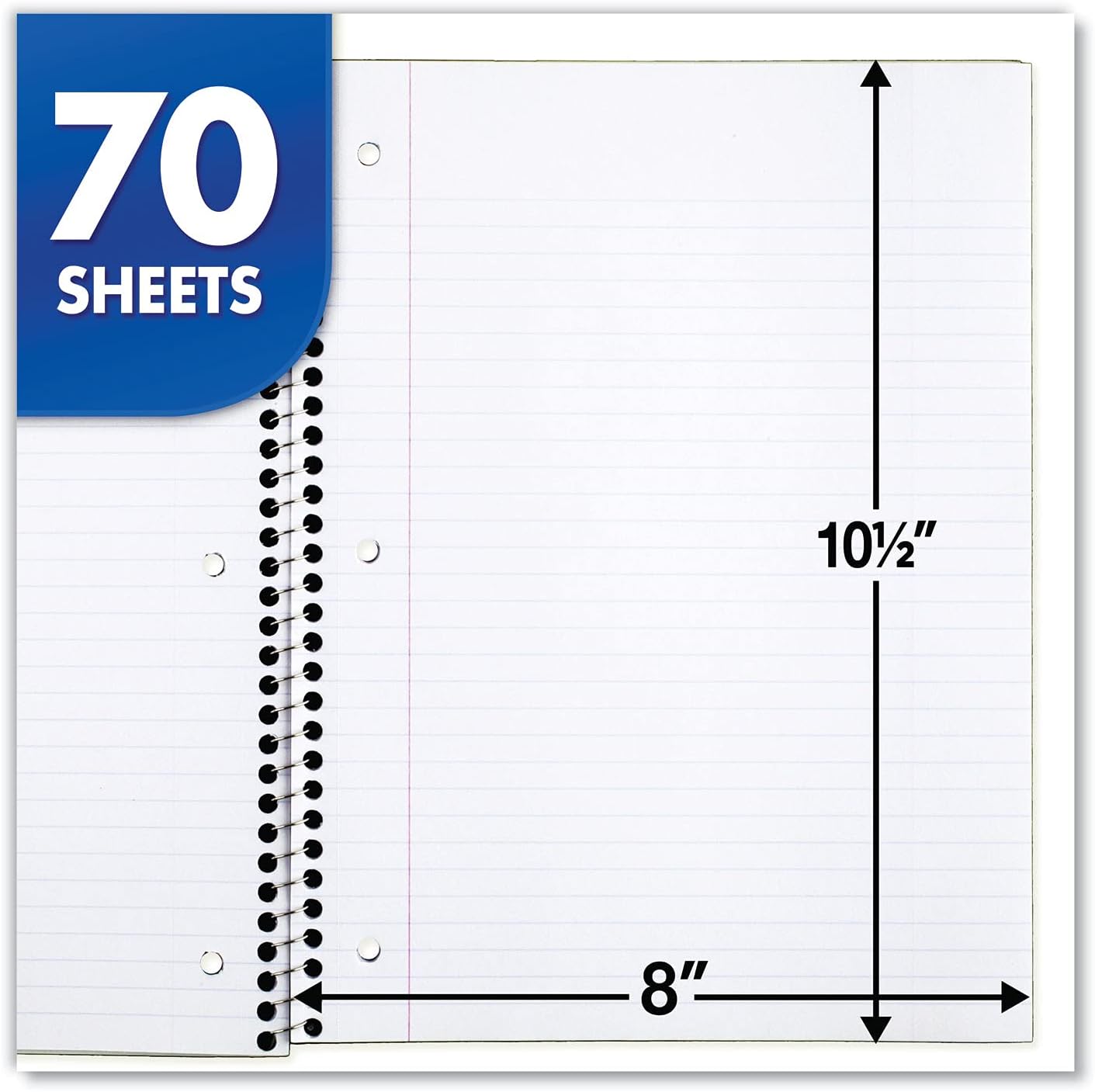 6-Pack Spiral Notebooks – 1 Subject College Ruled, 70 Sheets Each, 7.5" x 10.5", Assorted Colors