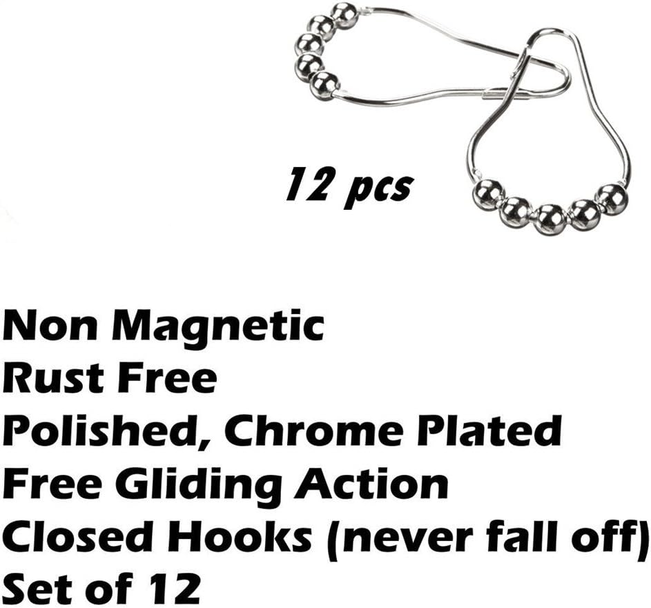 Chrome Stainless Steel Shower Curtain Rings – Set of 12 Rustproof Bathroom Hooks