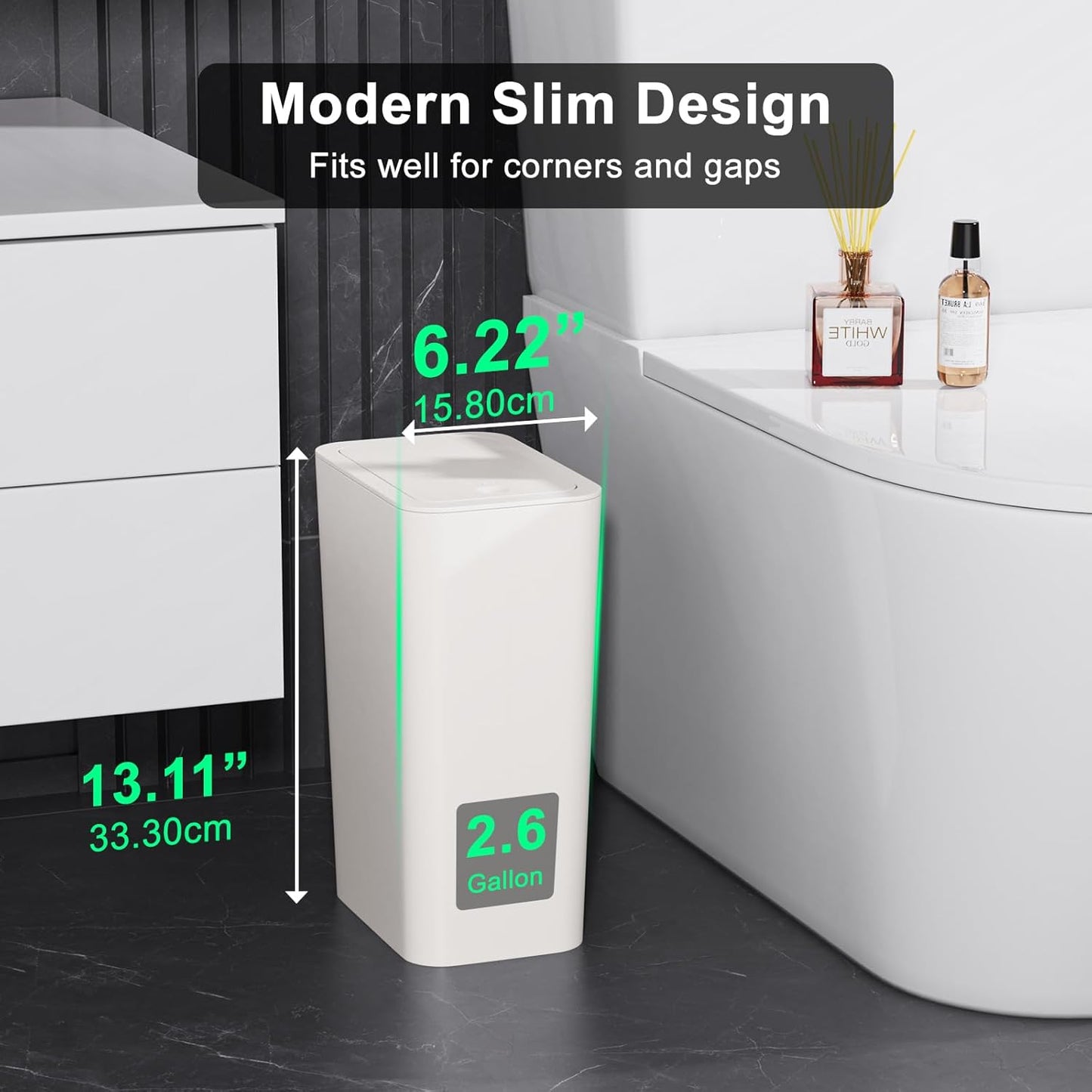 3-Pack Small Trash Cans with Lid – 10L Pop-Up Waste Baskets for Bathroom, Kitchen & Office (Off-White)