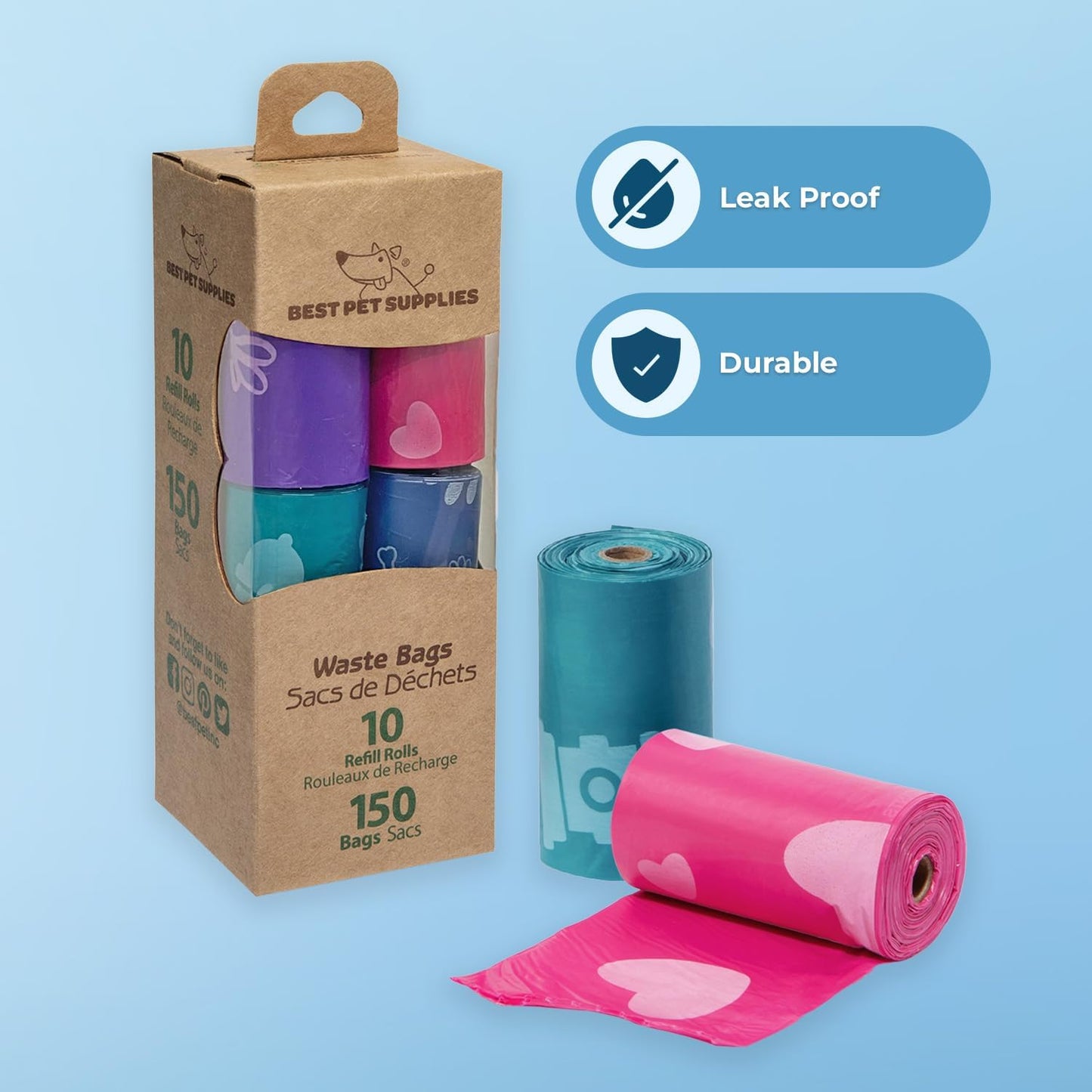 Dog Poop Bags for Waste – 150 Count Leak-Proof & Tear-Resistant Doggy Bags in Assorted Colors