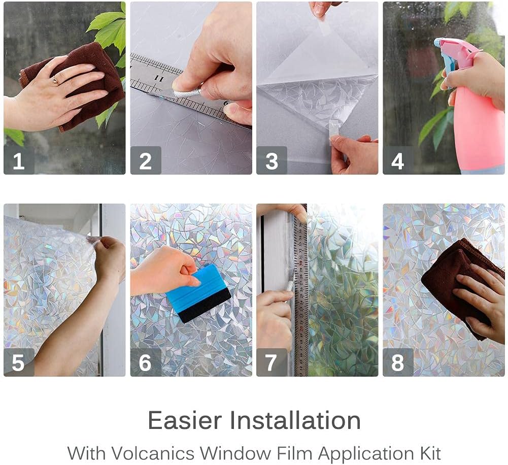 3D Rainbow Window Privacy Film – Static Cling Vinyl, Heat Control & UV Blocking (17.5" x 78.7")