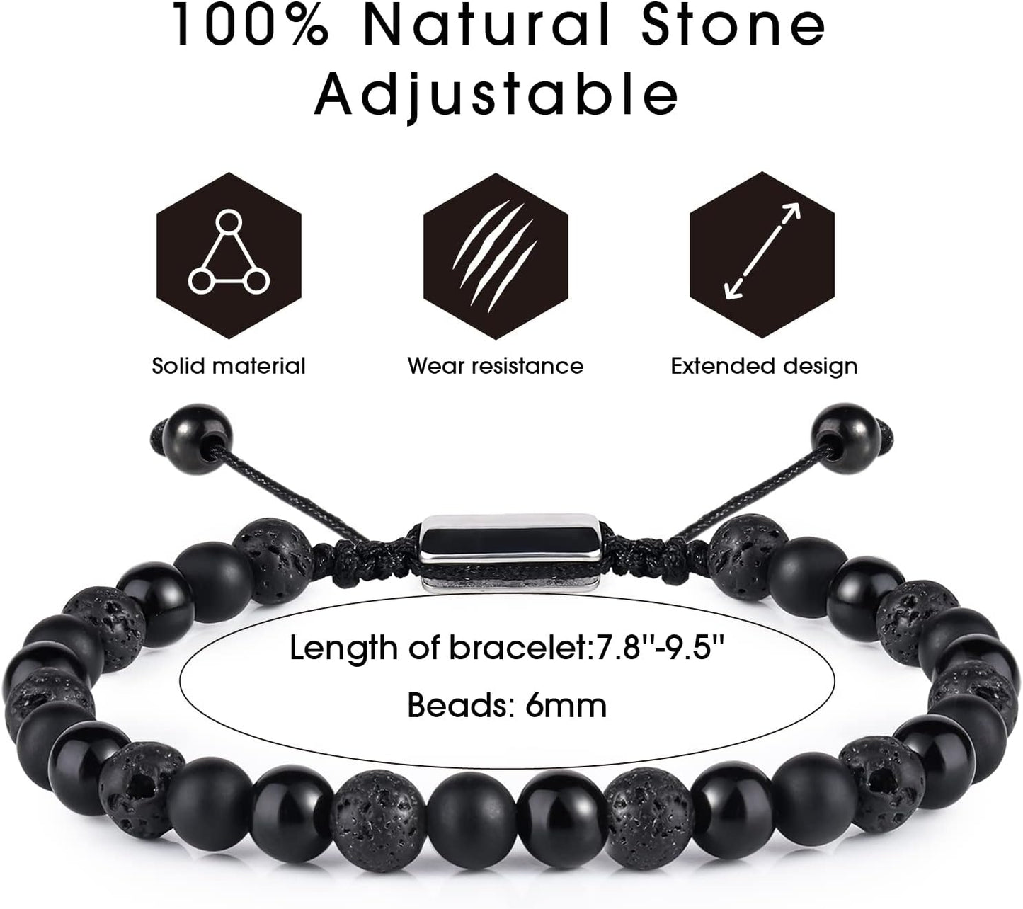 Men’s Black Beaded Bracelet Set – 6mm Obsidian, Onyx & Lava Stone Jewelry