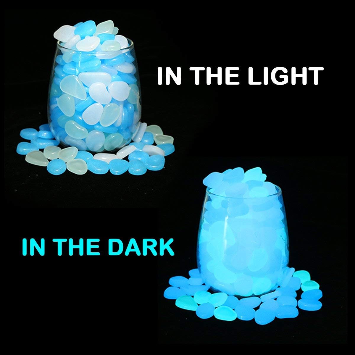 Glow in the Dark Garden Pebbles – 200PCS Blue Luminous Stones for Yard, Walkway & DIY Decor