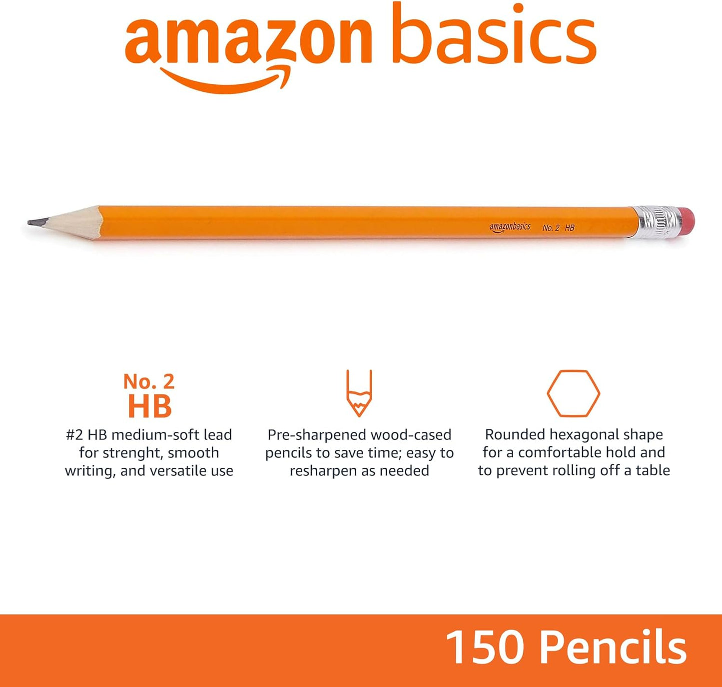 Pre-Sharpened #2 HB Pencils – 150 Count Bulk Box, Yellow Wood-Cased Writing Pencils
