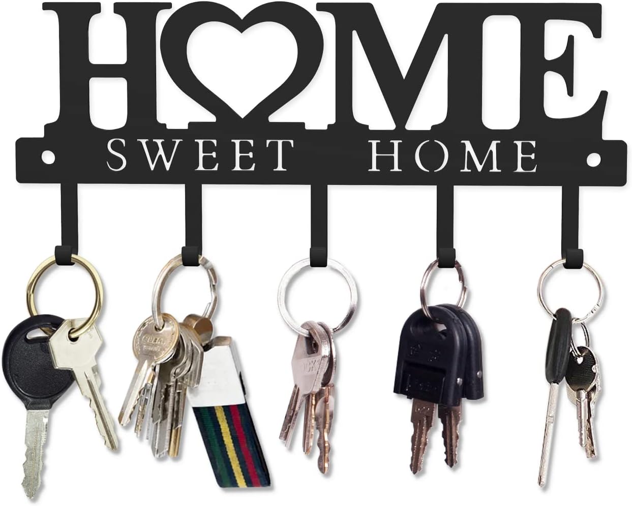 Home Sweet Home Wall Key Holder – 9.8” Metal Organizer Rack with Hooks for Entryway, Kitchen, Garage, Office