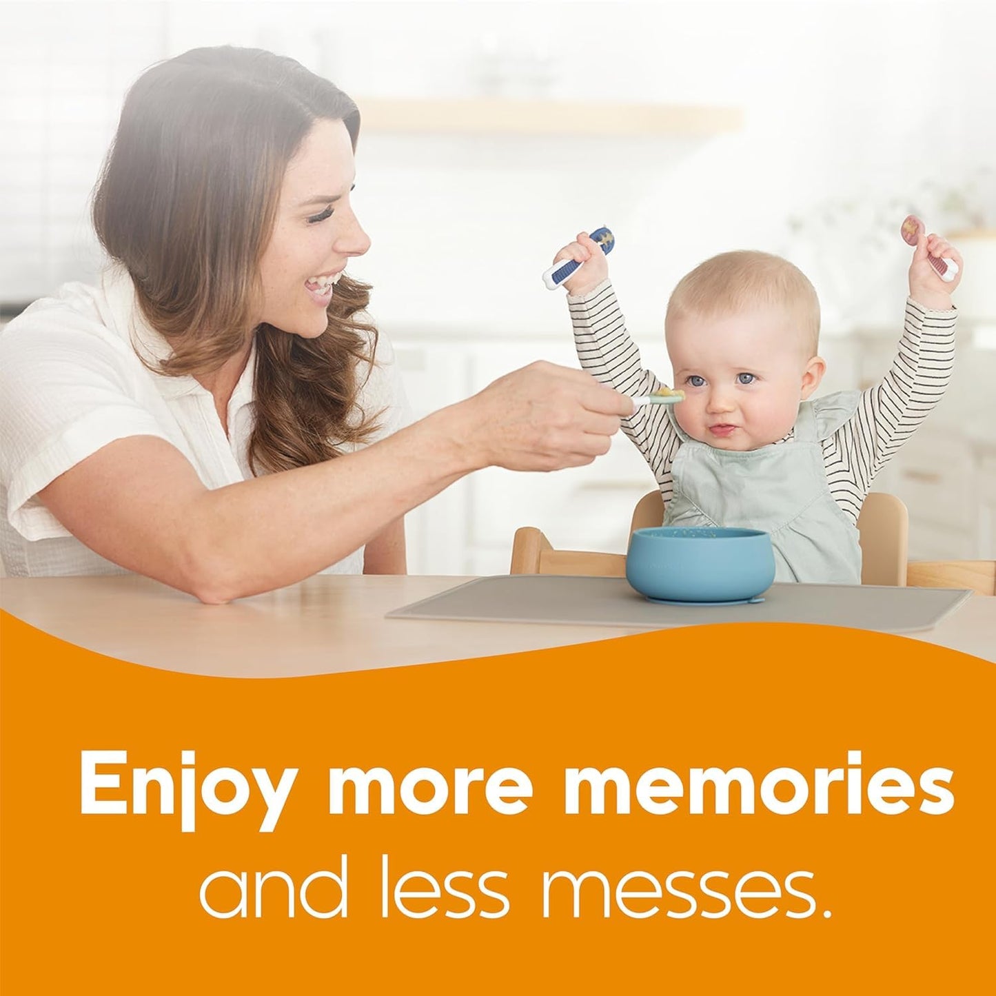 Silicone Baby Spoons – 2-Pack Pre-Spoon Self-Feeding Utensils for BLW (6+ Months, Blue/Orange)