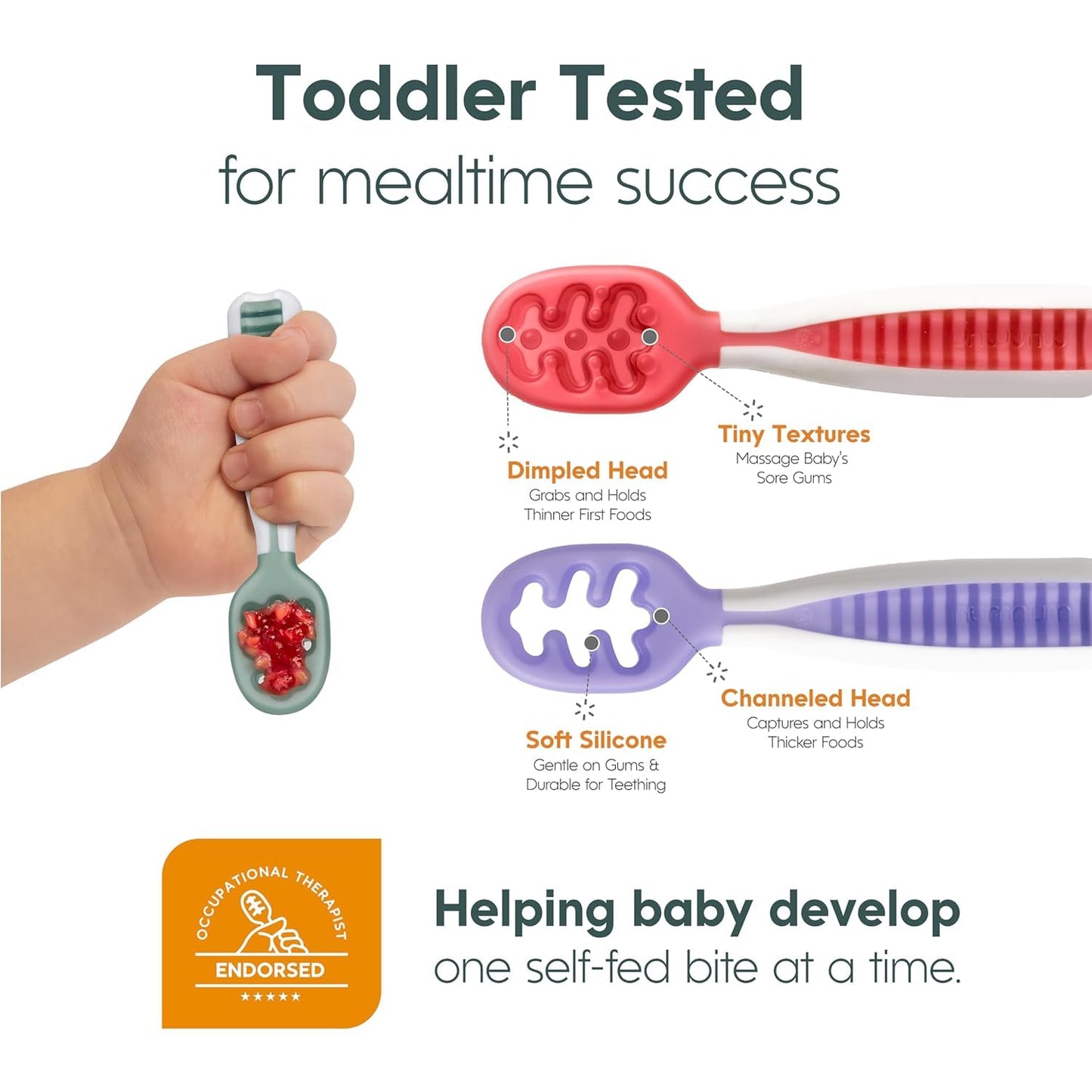 Silicone Baby Spoons – 2-Pack Pre-Spoon Self-Feeding Utensils for BLW (6+ Months, Blue/Orange)