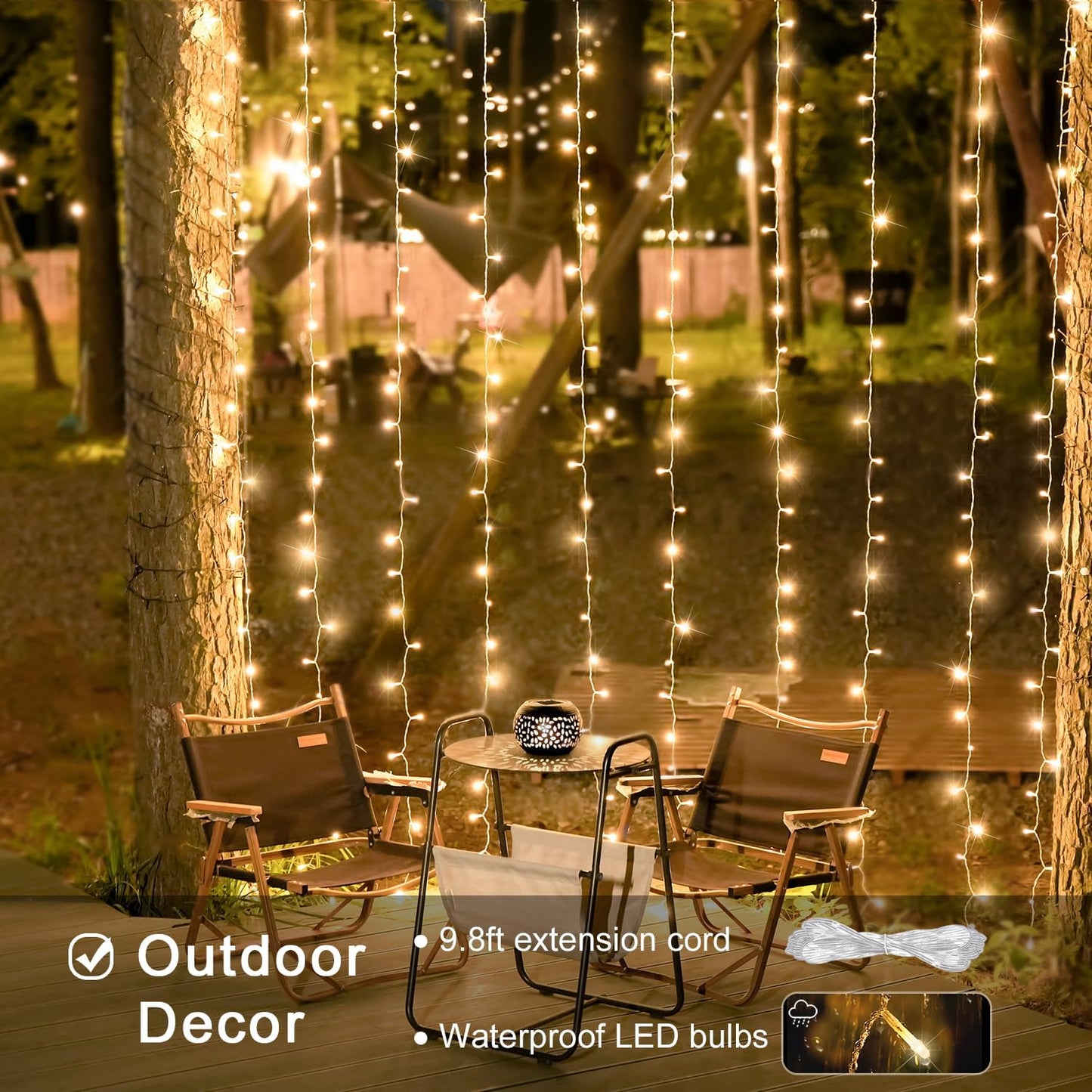 300 LED Warm White Fairy Curtain Lights – Remote-Controlled Plug-In String Lights for Indoor/Outdoor Wall & Window Decor