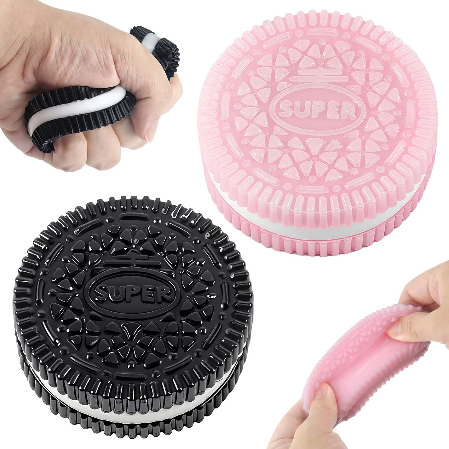 Sticky Cookie Squishies – 2-Pack Squeeze Fidget Toys (Pink & Black)