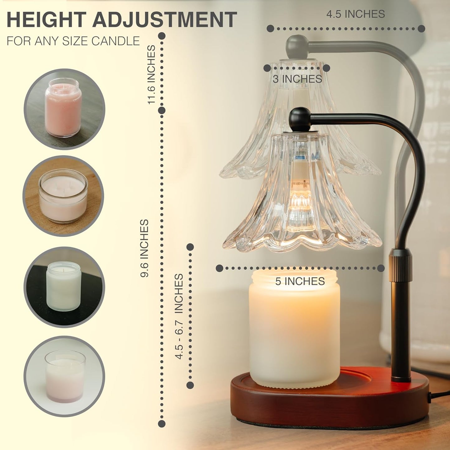 Candle Warmer Lamp with Timer & Dimmer – Adjustable Height Vintage Wax Melter for Scented Jars & Home Decor