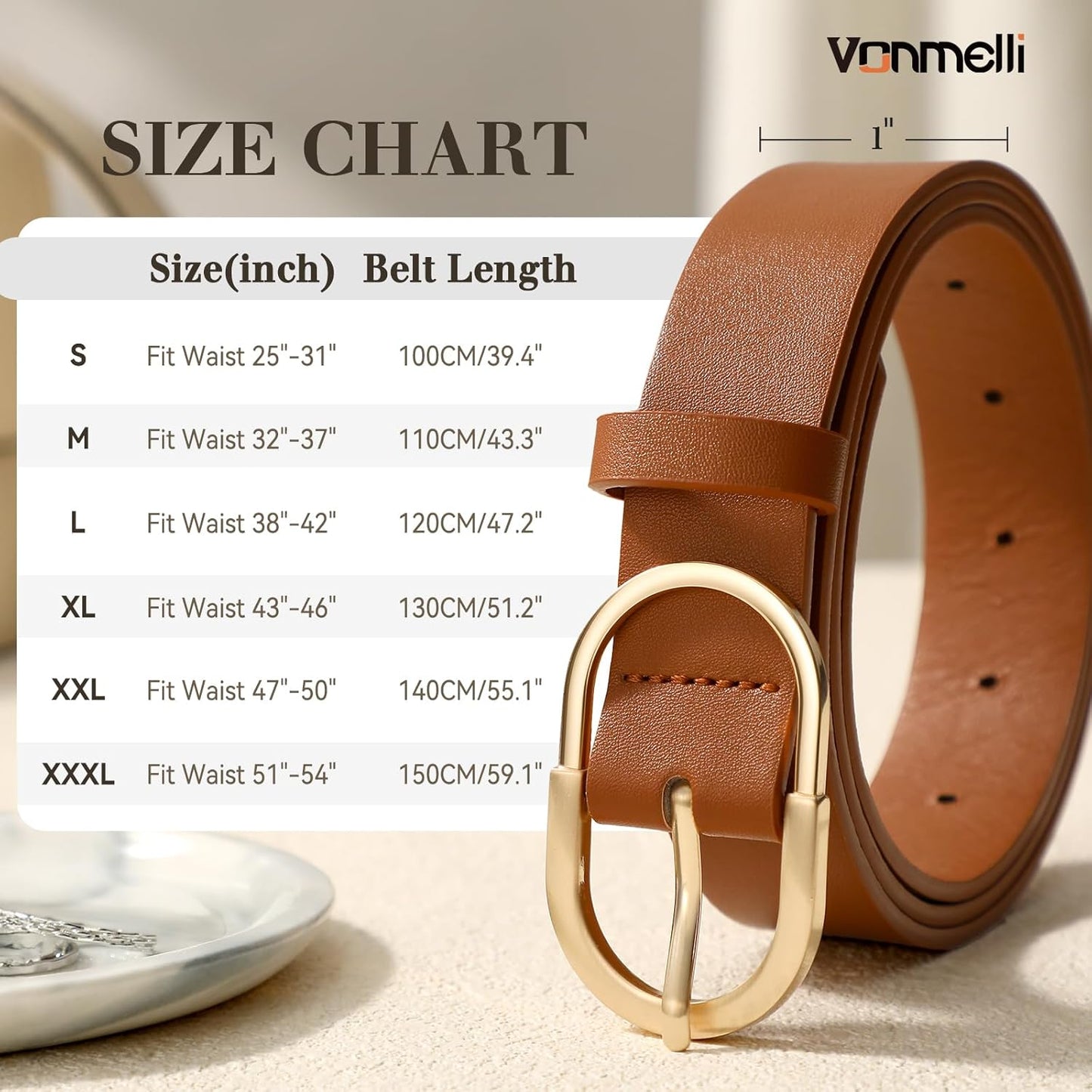 3-Pack Women's Belts – Fashion Dress Belts with Gold Buckle for Jeans & Pants
