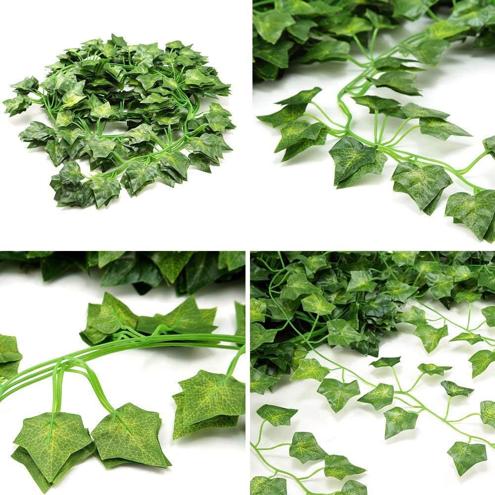 12 Pack Artificial Ivy Vines with Clips – Faux Greenery Hanging Plants for Room, Wall, Garden, or Wedding Decor