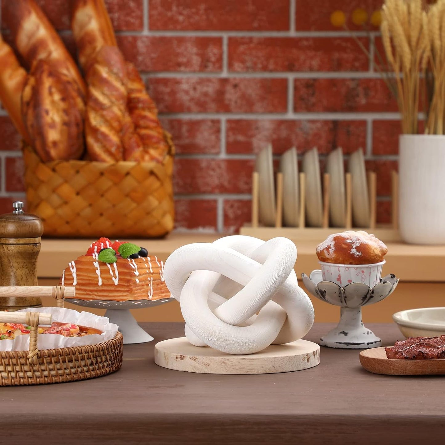 Hand-Carved White Wood Knot – 3-Link Boho Chain Decor for Coffee Table & Shelves