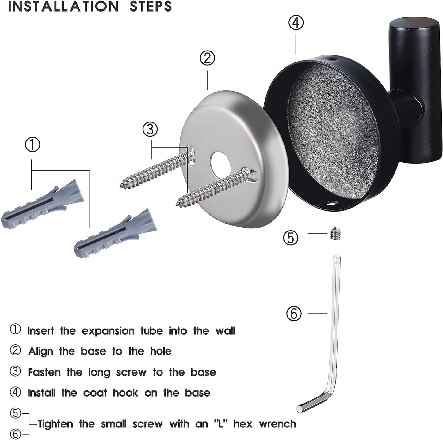 Matte Black Stainless Steel Wall Hooks – 4-Pack Heavy Duty Towel & Robe Hangers
