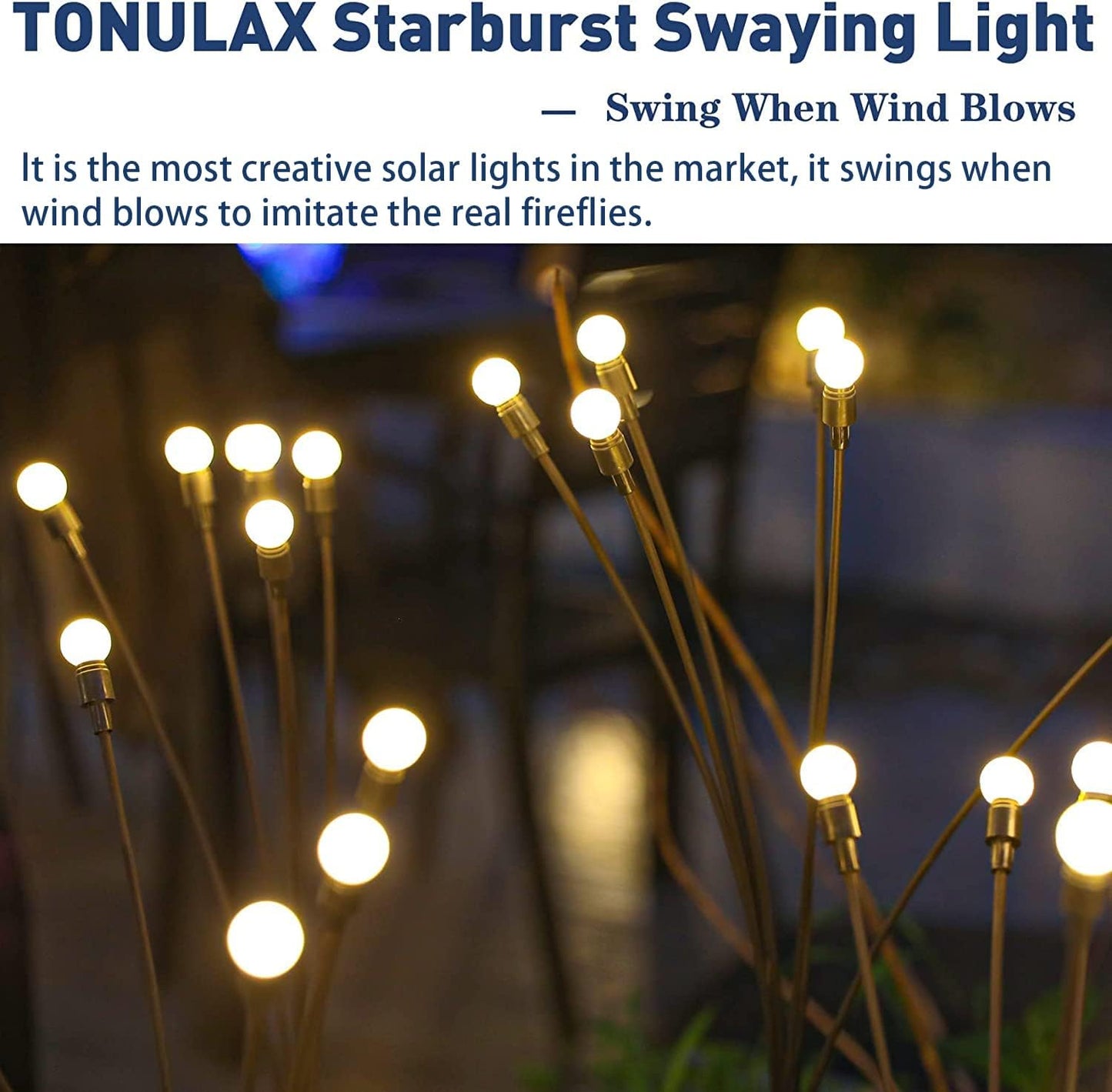 Solar Swaying Garden Lights (2 Pack) – Wind-Activated Outdoor Solar Pathway Lights with Flexible Iron Wire & Heavy Base, Warm White Glow for Yard, Patio, and Walkway