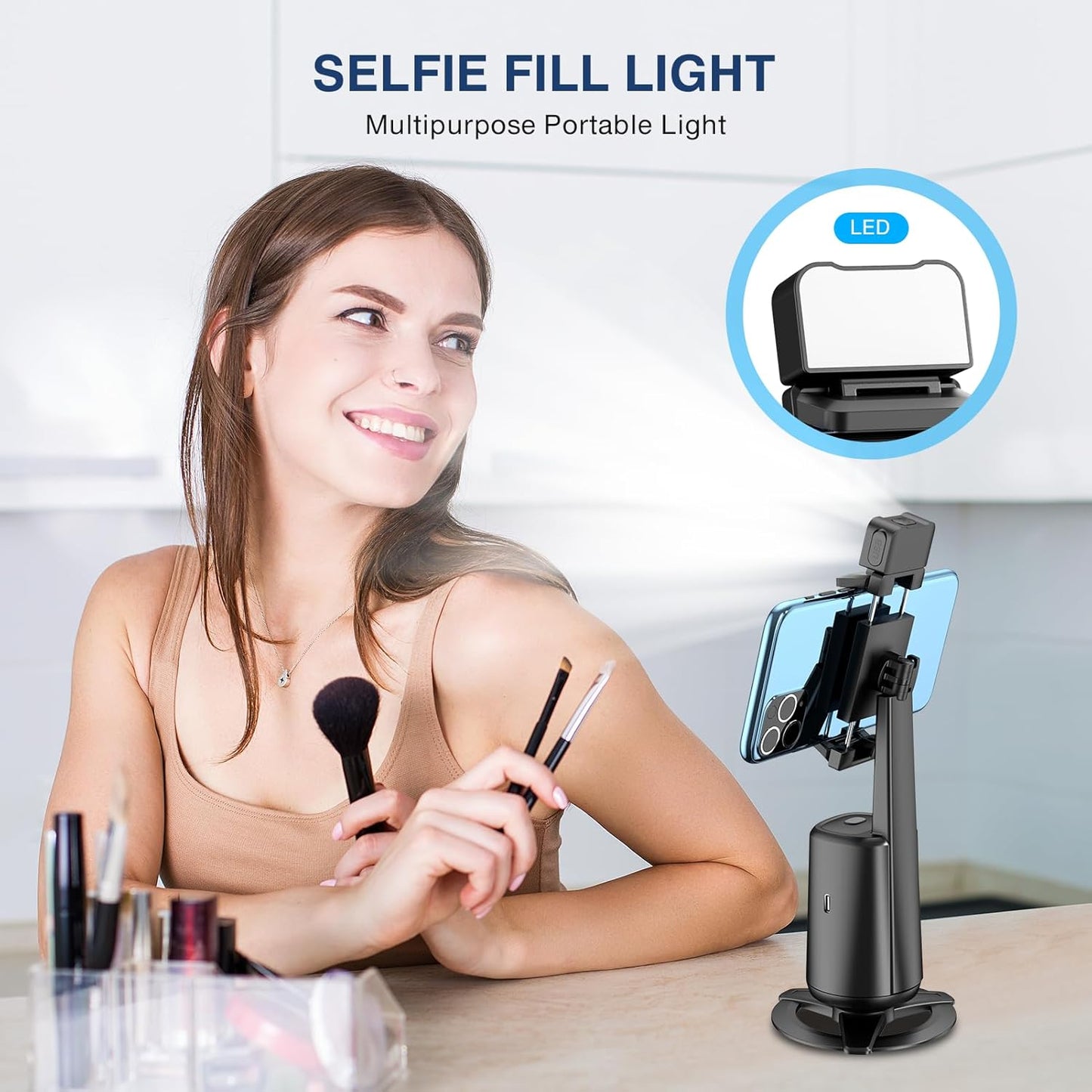 360° Auto Face Tracking Tripod – Smart Phone Stand with Gesture Control & Remote (Black)