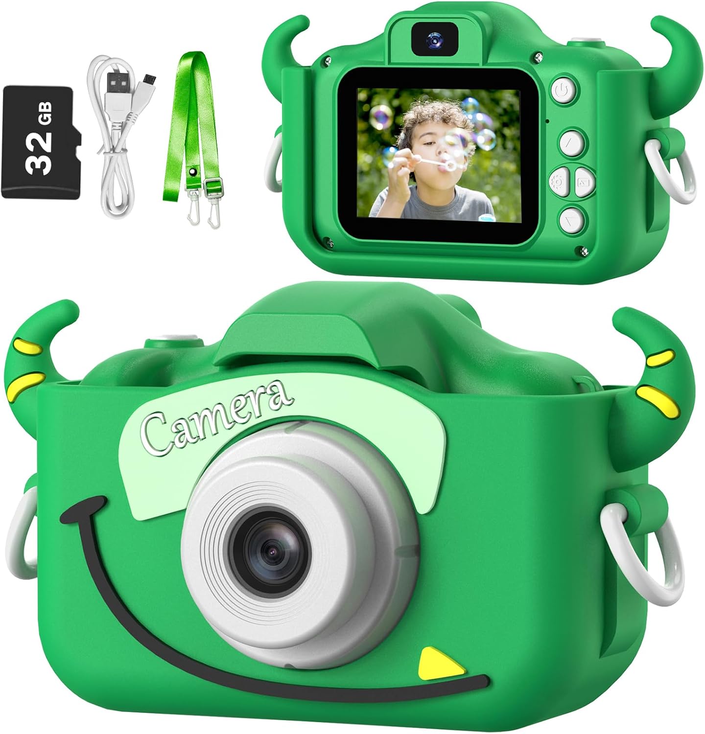 Kids Digital Camera with Cartoon Cover – Toy Camcorder for Ages 3–8 (32GB Card Included)