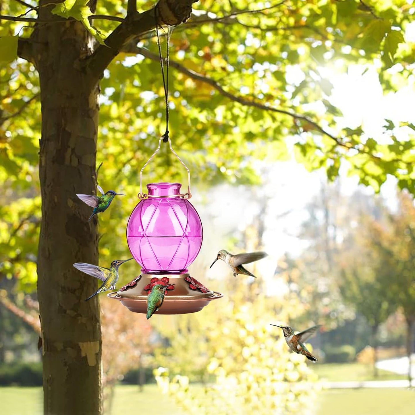 Hummingbird Feeder, Glass Hummingbird Feeder for Outdoors, Netted Texture Ball Shape Bottle, 20 Ounces, Lavender, Birthday Gifts for Women Men, Gifts for Mom Dad