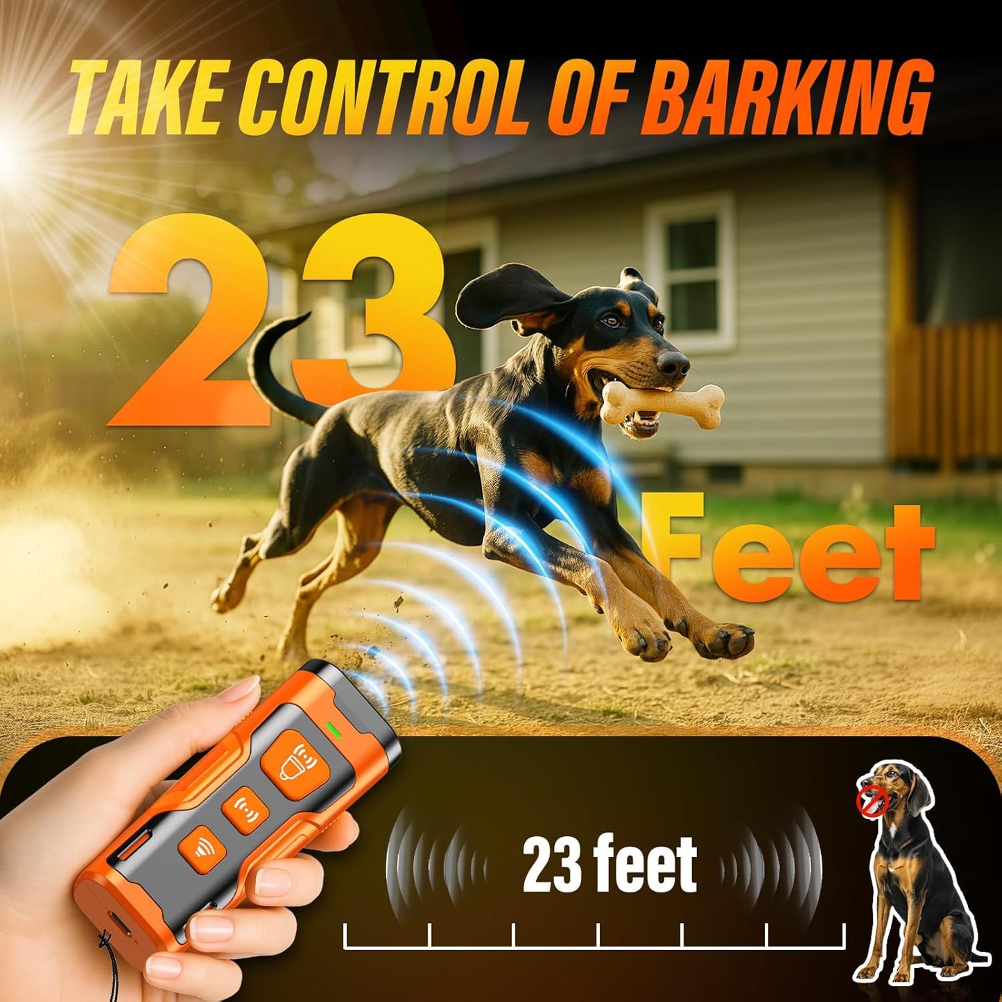 Ultrasonic Dog Bark Deterrent – 3X Anti-Barking Device with 6 Modes & 23ft Range
