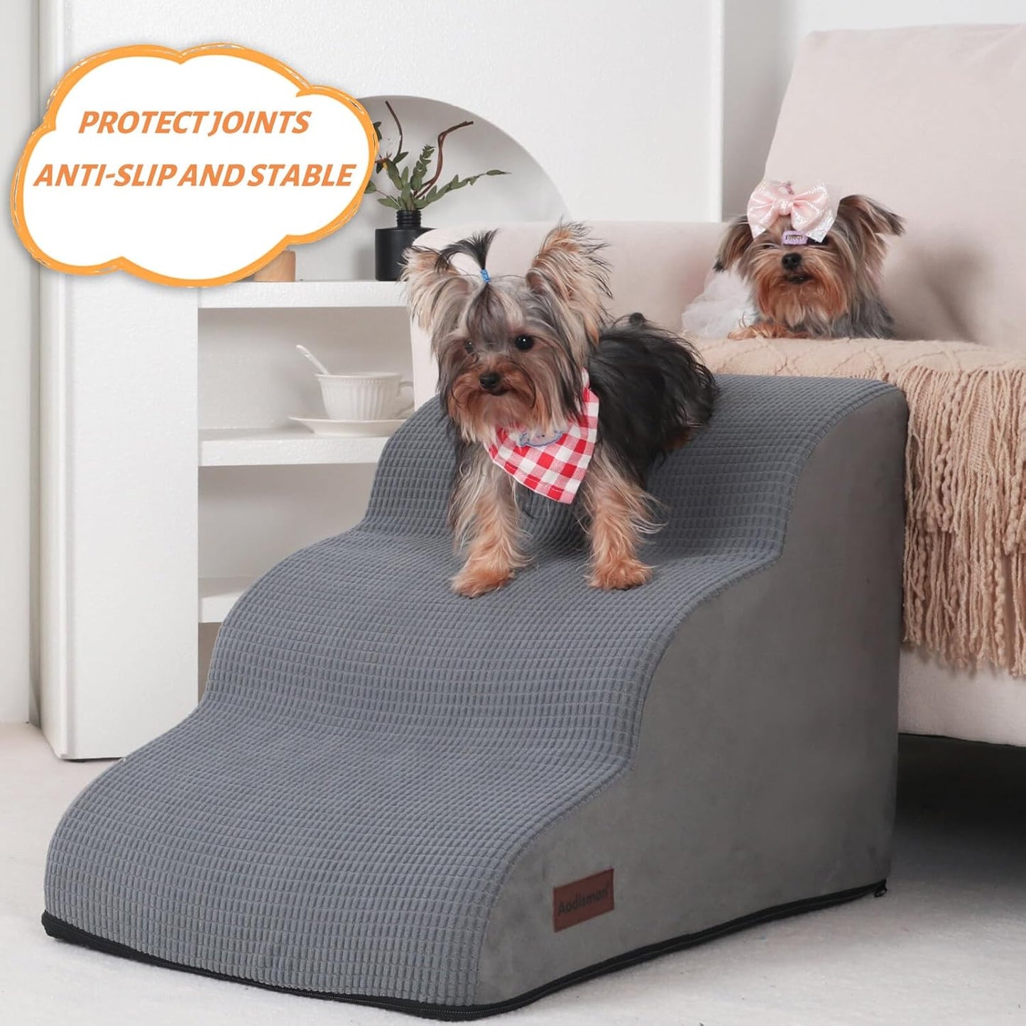 3-Step Pet Ramp & Stairs – Non-Slip Steps for Small Dogs & Cats, 15.7” High (Grey)