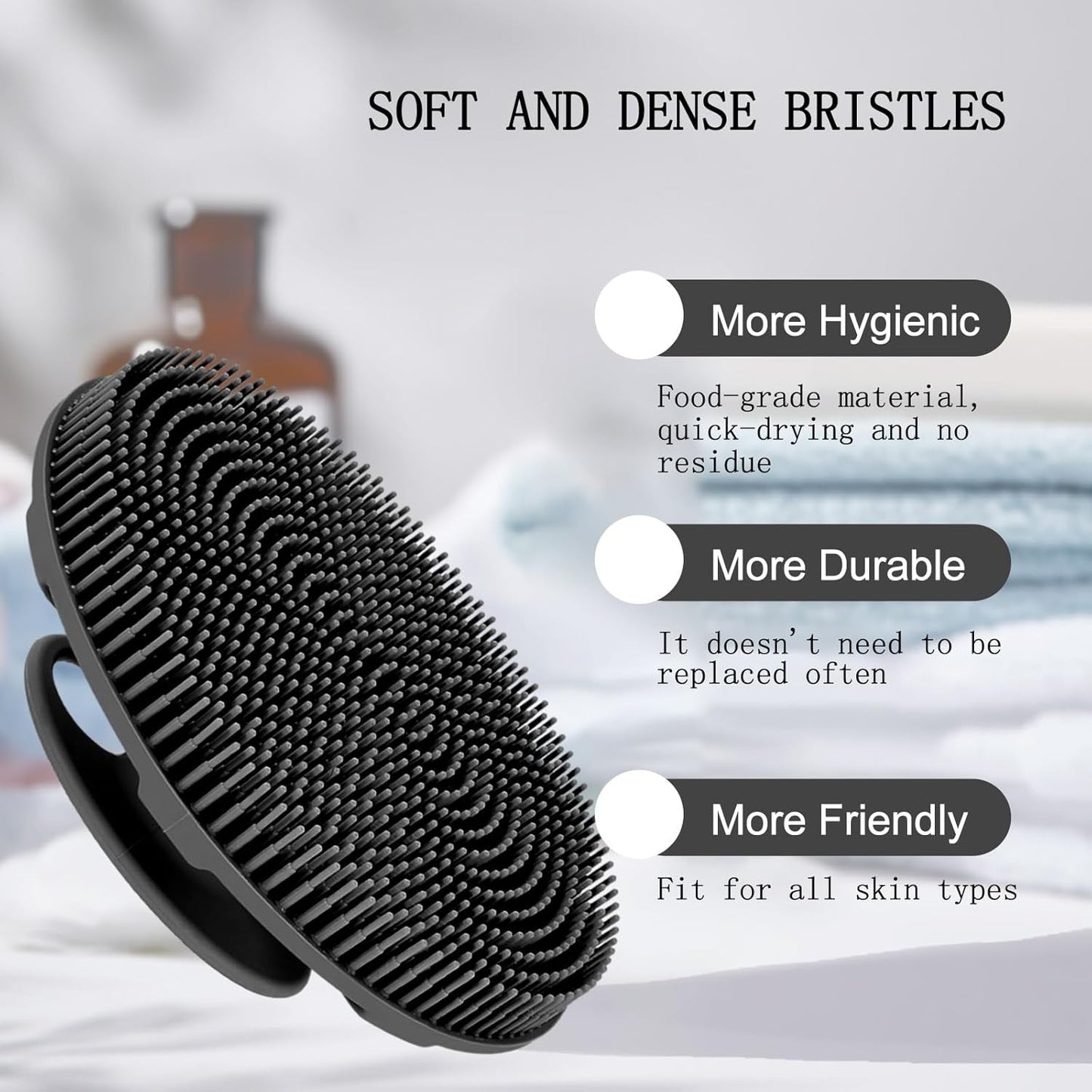 Soft Silicone Body Scrubber – Gentle Exfoliating Shower Brush for Skin Cleansing, Black