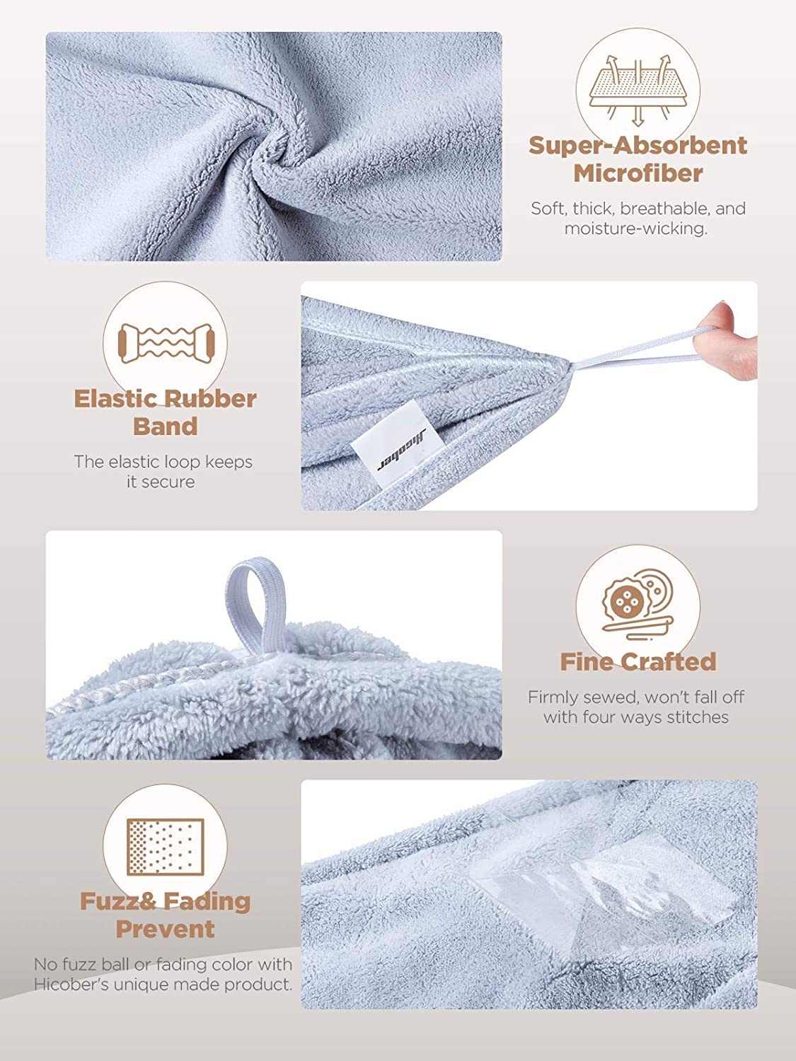 Microfiber Hair Towel Wrap – 3-Pack Quick-Dry Anti-Frizz Turbans for Women (Blue, Grey, Pink)