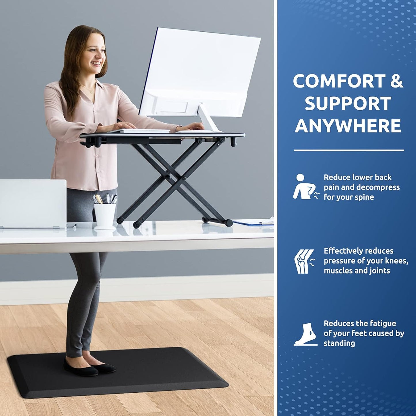 Anti-Fatigue Cushioned Kitchen Mat – Waterproof, Non-Slip Standing Floor Rug 17.3"x28" (Black)