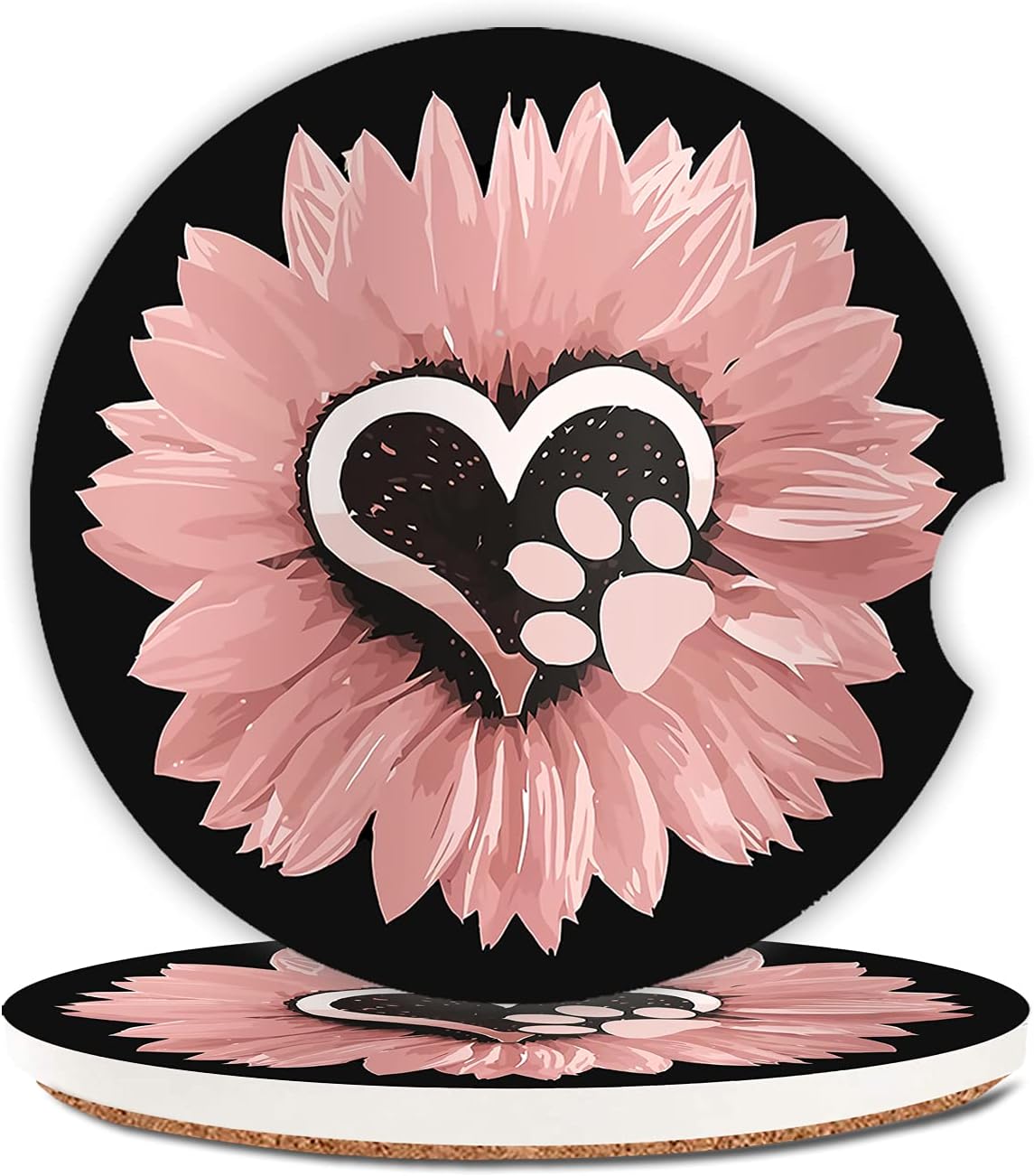 Butterfly Sunflower Absorbent Cup Holders Car Coasters,Ceramic Stone Drinks Coaster Set for Women Man 2.56"(2 Pack)
