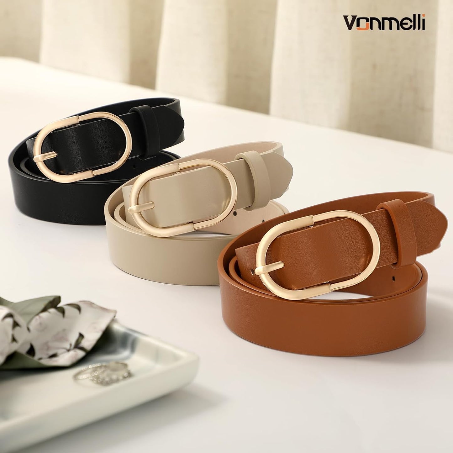 3-Pack Women's Belts – Fashion Dress Belts with Gold Buckle for Jeans & Pants