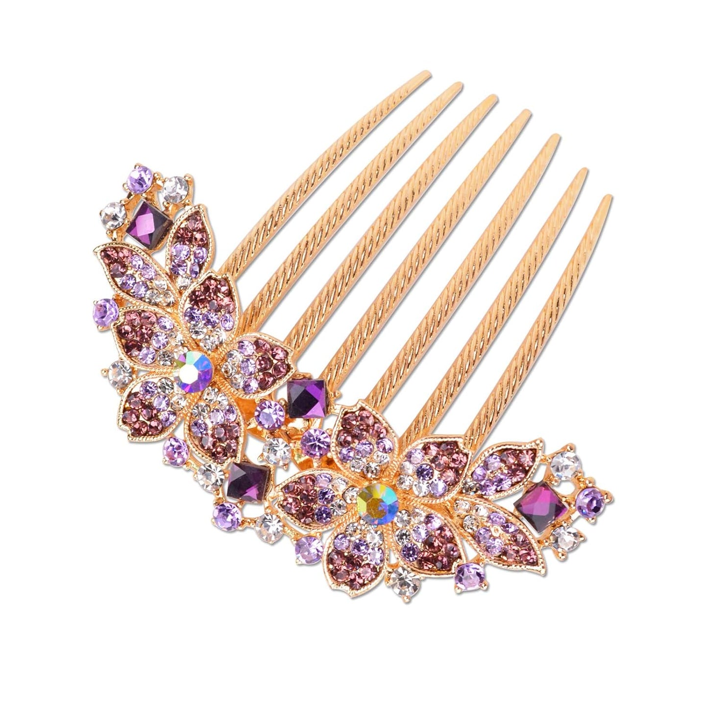Rhinestone Flower Hair Comb – Elegant Blue Hairpin Barrette for Women