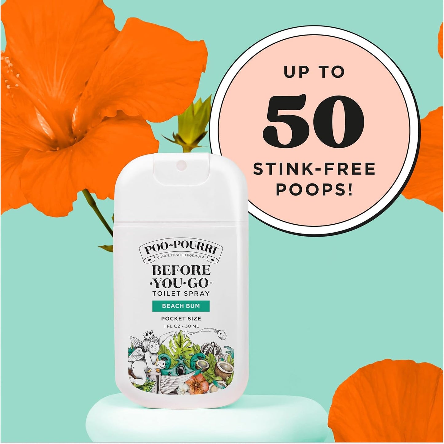Before-You-Go Toilet Spray – Beach Scent (Coconut, Orchid & Praline) Pocket Odor Eliminator with Essential Oils
