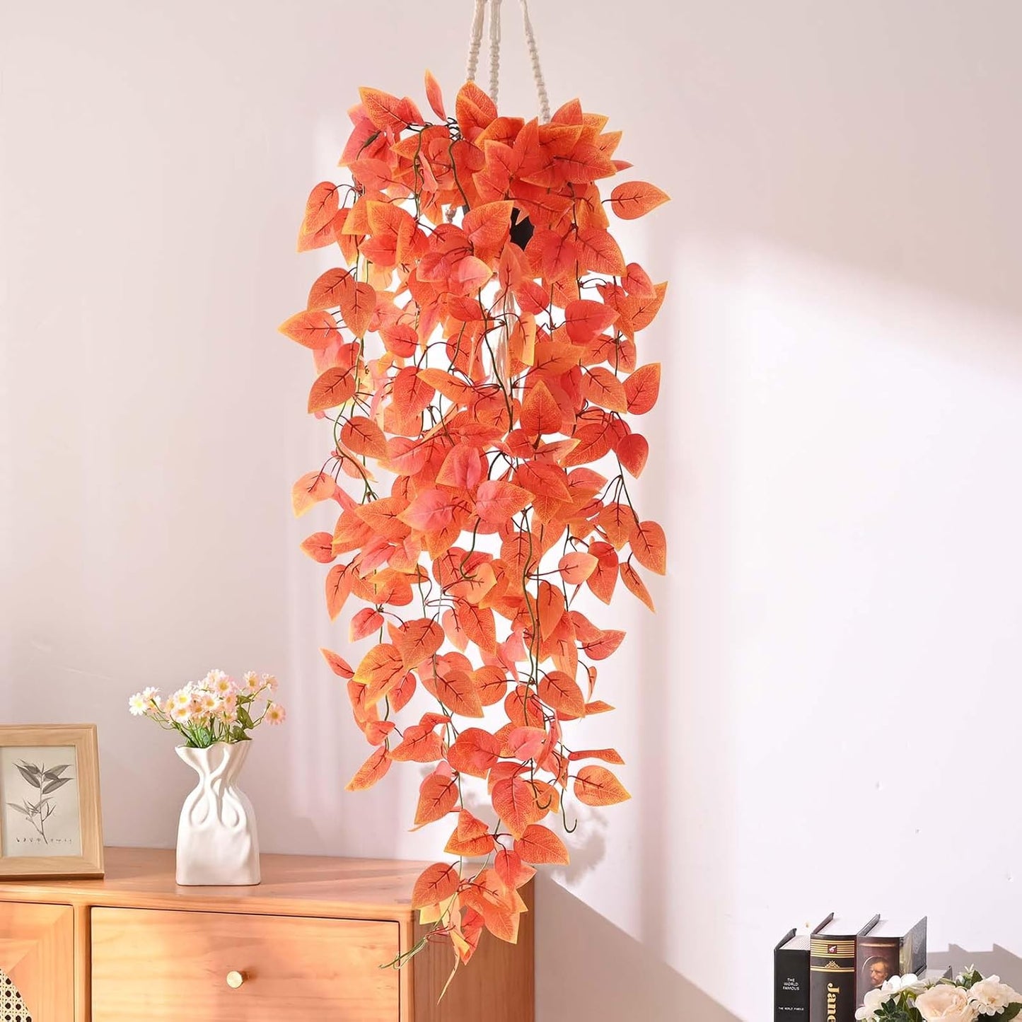 2-Pack Faux Orange Hanging Plants – Artificial Vines for Fall Wall & Home Décor (No Baskets)