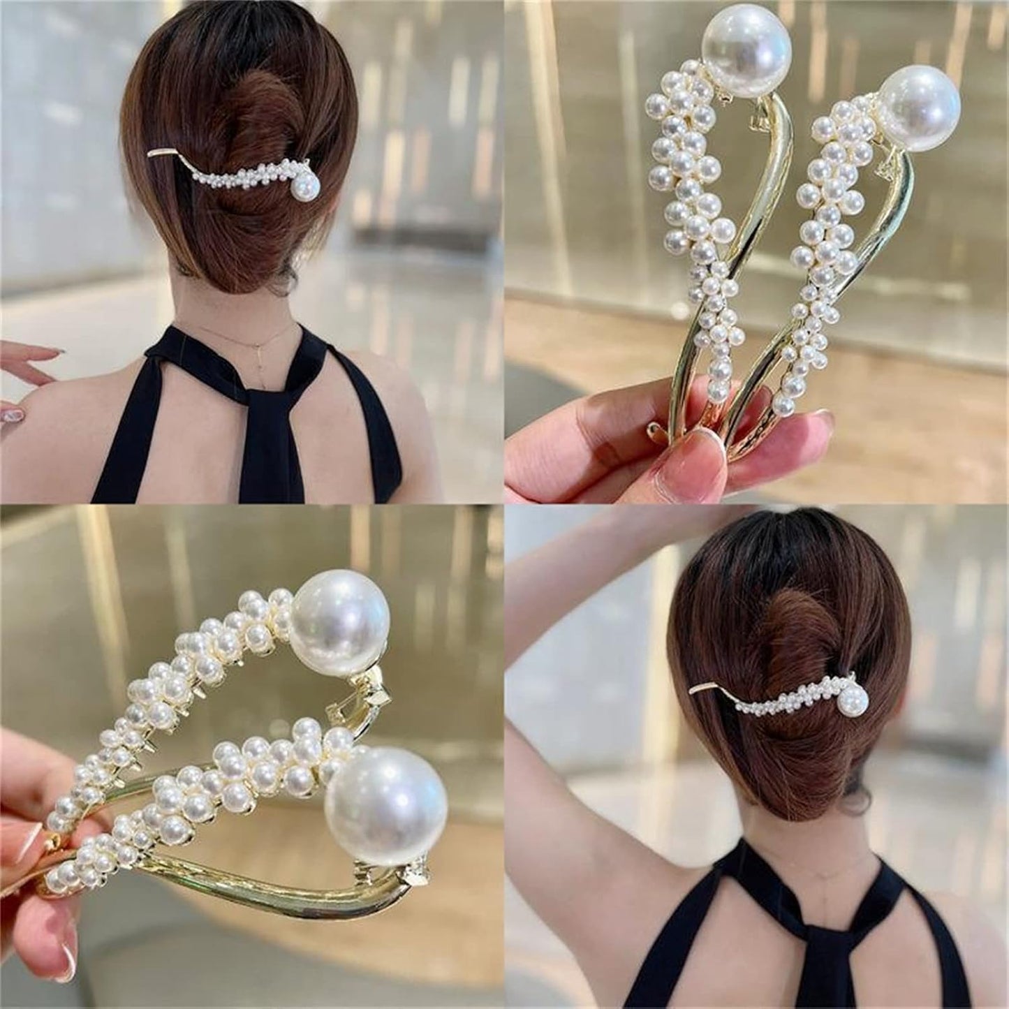 4-Pack Pearl Hair Clips – French Banana & Twist Claw Barrettes for Women