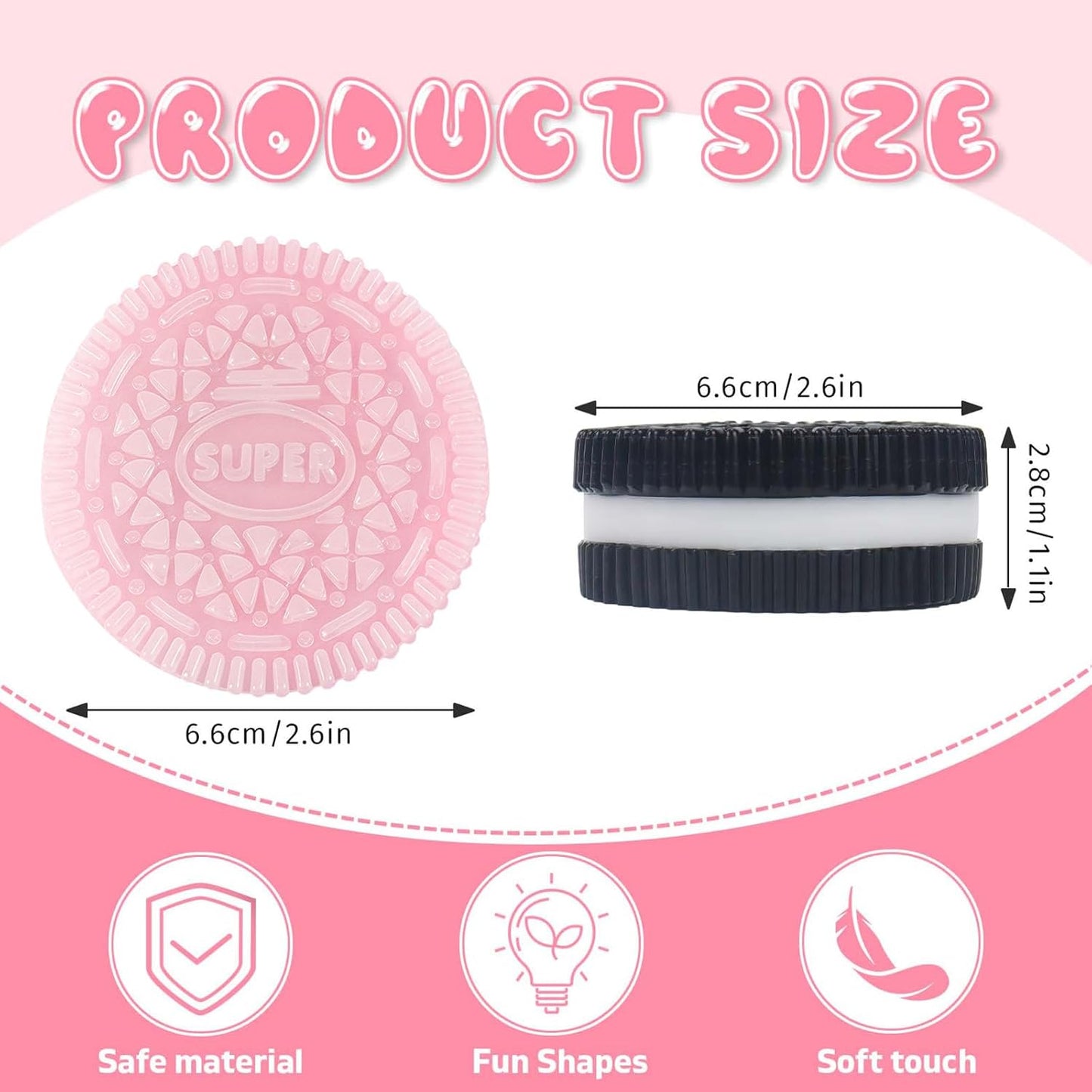 Sticky Cookie Squishies – 2-Pack Squeeze Fidget Toys (Pink & Black)
