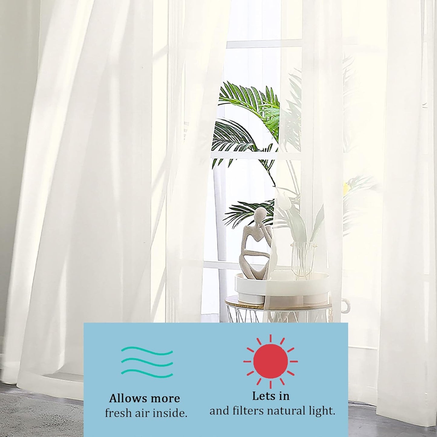 Ivory Sheer Curtains – 84" Length, 2-Panel Set with Rod Pocket for Bedroom & Living Room