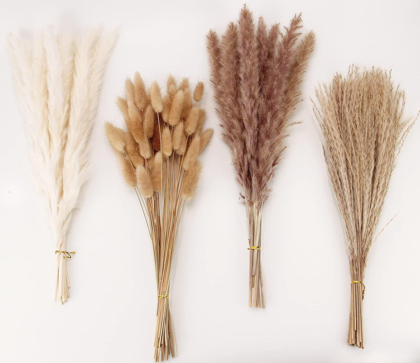 100 Stems Dried Pampas Grass & Bunny Tails Bouquet – 17" Boho Rustic Farmhouse Wedding & Home Décor (White & Brown)