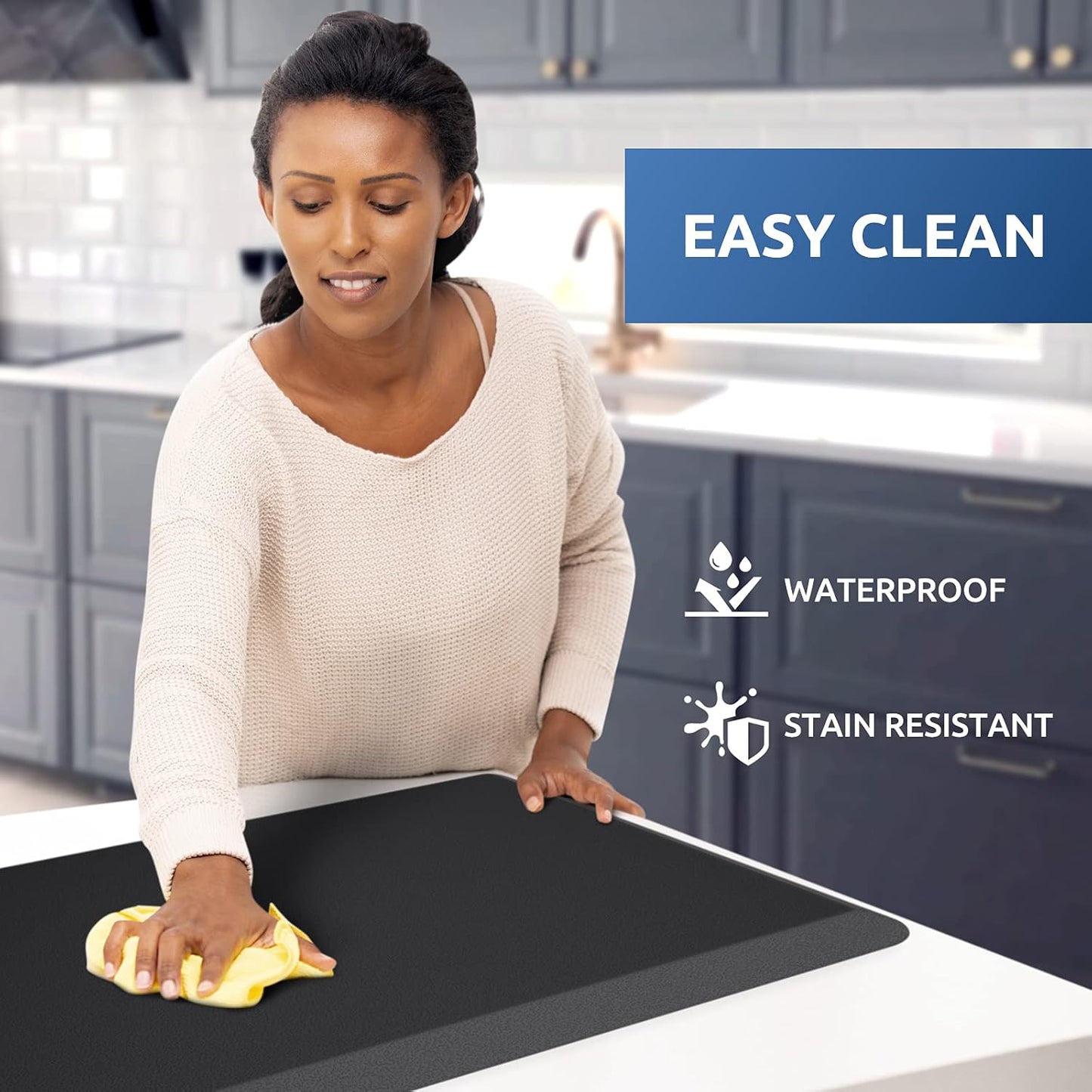 Anti-Fatigue Cushioned Kitchen Mat – Waterproof, Non-Slip Standing Floor Rug 17.3"x28" (Black)