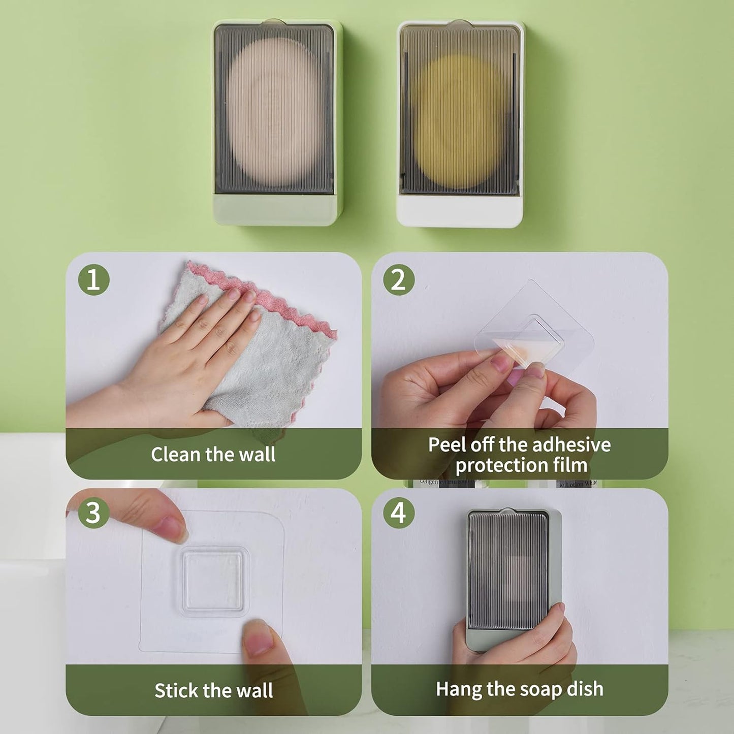 2-Pack Self-Draining Wall-Mounted Soap Holder – No-Drill Tray for Bathroom & Kitchen