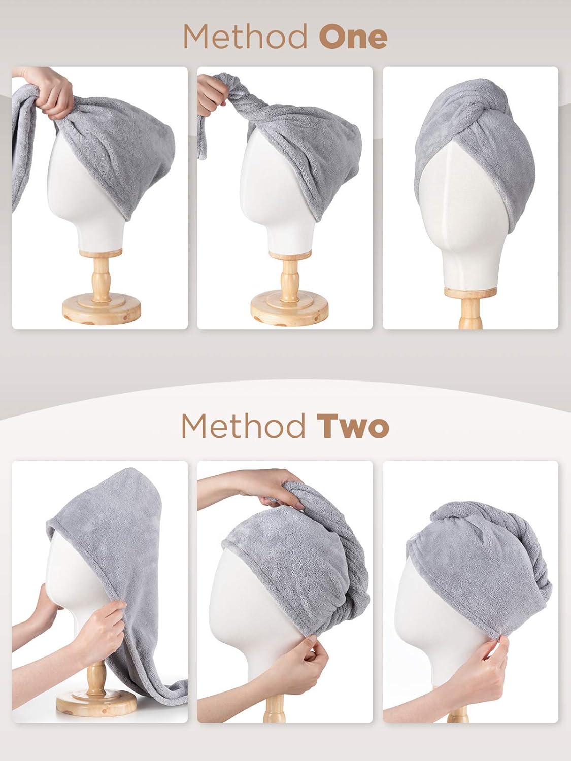 Microfiber Hair Towel Wrap – 3-Pack Quick-Dry Anti-Frizz Turbans for Women (Blue, Grey, Pink)