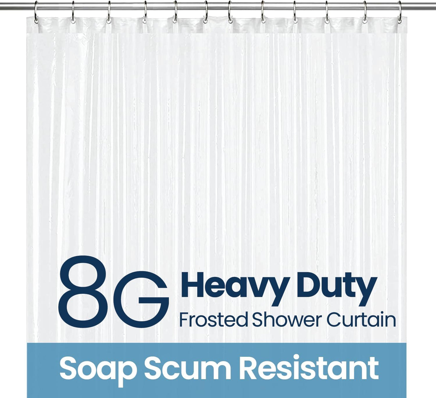 Clear Waterproof Shower Curtain – Premium 8G PEVA, Non-Toxic, Rust-Proof Grommets, 72x72"