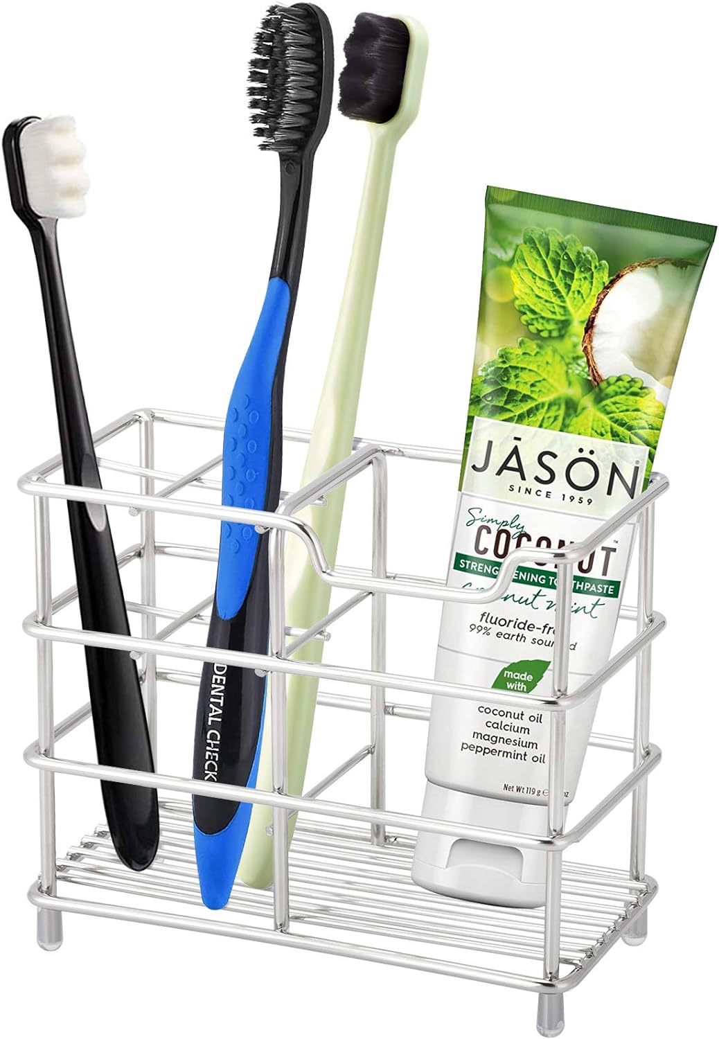 304 Stainless Steel Toothbrush & Toothpaste Holder – Black Bathroom Organizer Stand