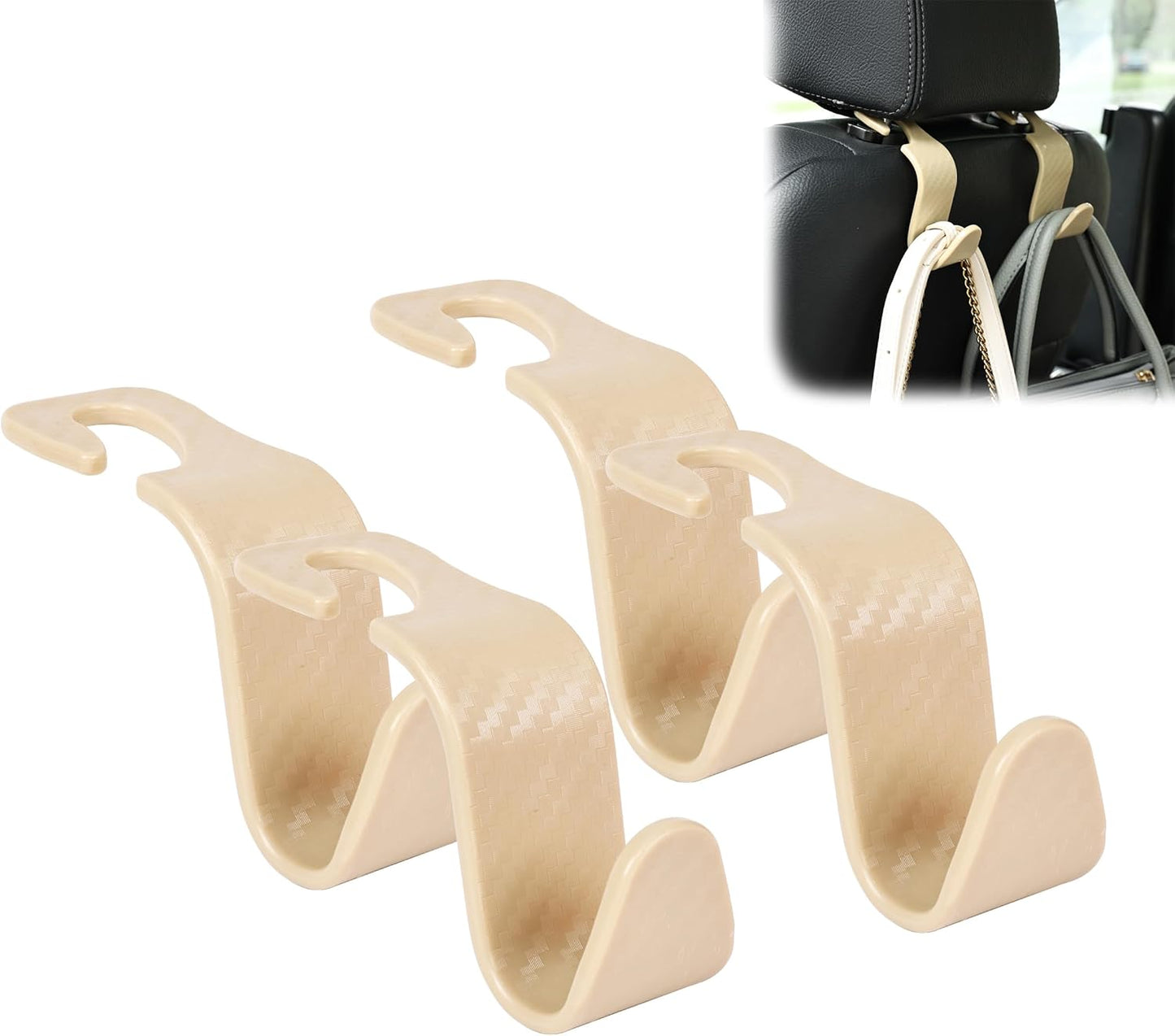 Car Seat Headrest Hook 4 Pack Hanger Storage Organizer Universal for Handbag Purse Coat Fit Universal Vehicle Car Black S Type