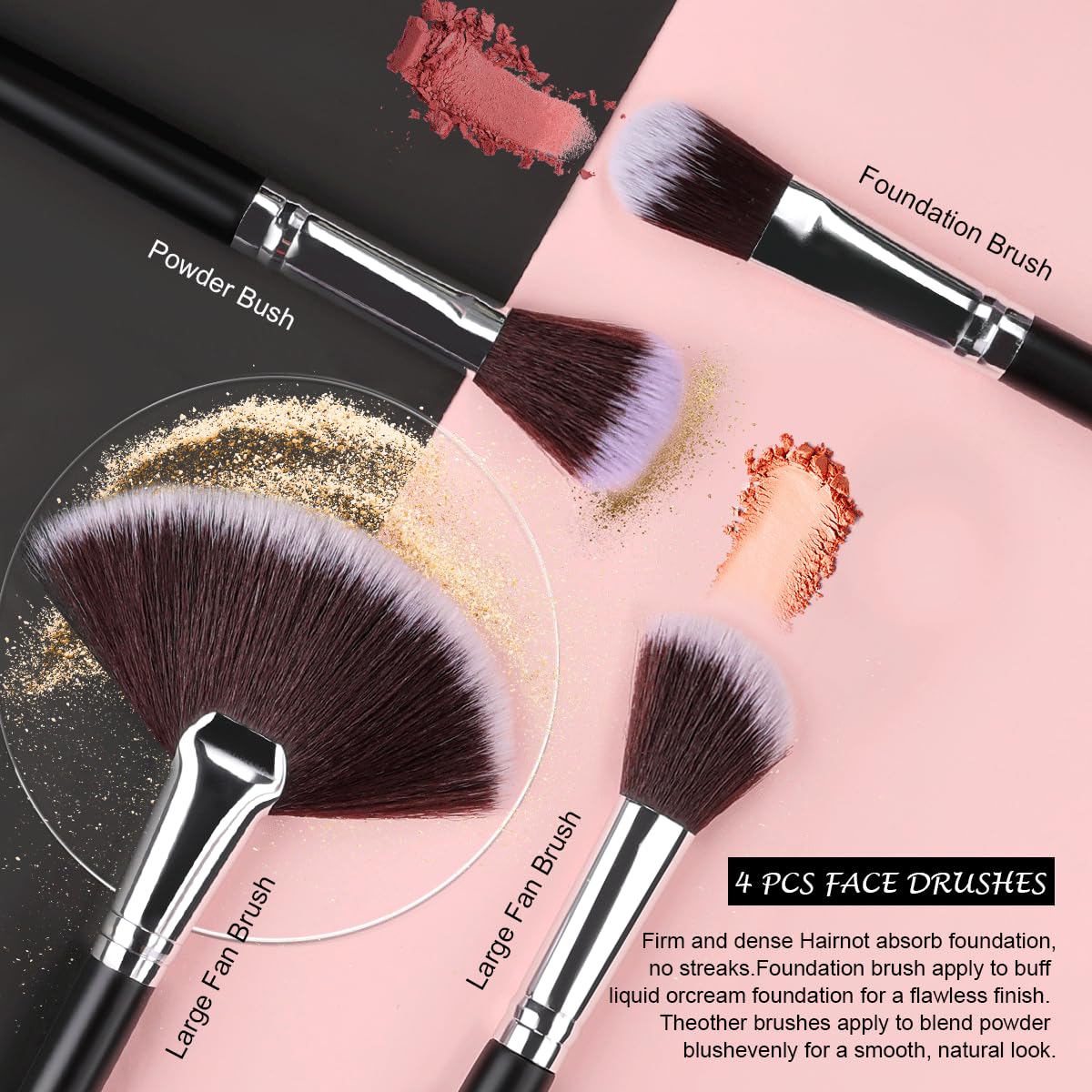32-Piece Professional Makeup Brush Set – Black Wooden Handle Cosmetics Brushes for Face & Eye Makeup