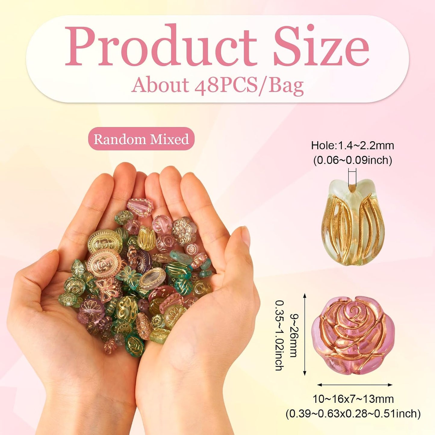 48PCS Bohemian Acrylic Beads – Metal-Enlaced Transparent Charms for DIY Jewelry & Crafts