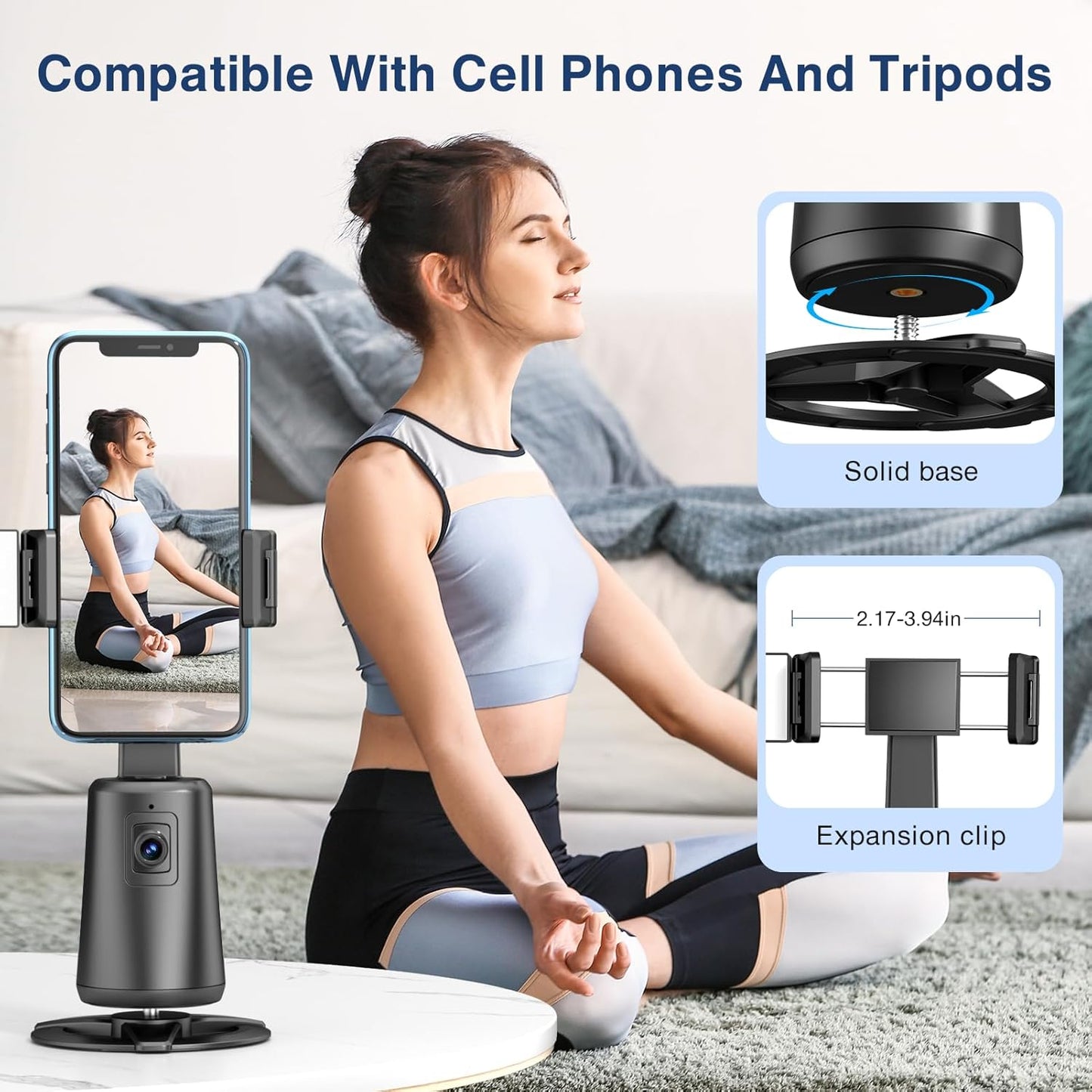360° Auto Face Tracking Tripod – Smart Phone Stand with Gesture Control & Remote (Black)