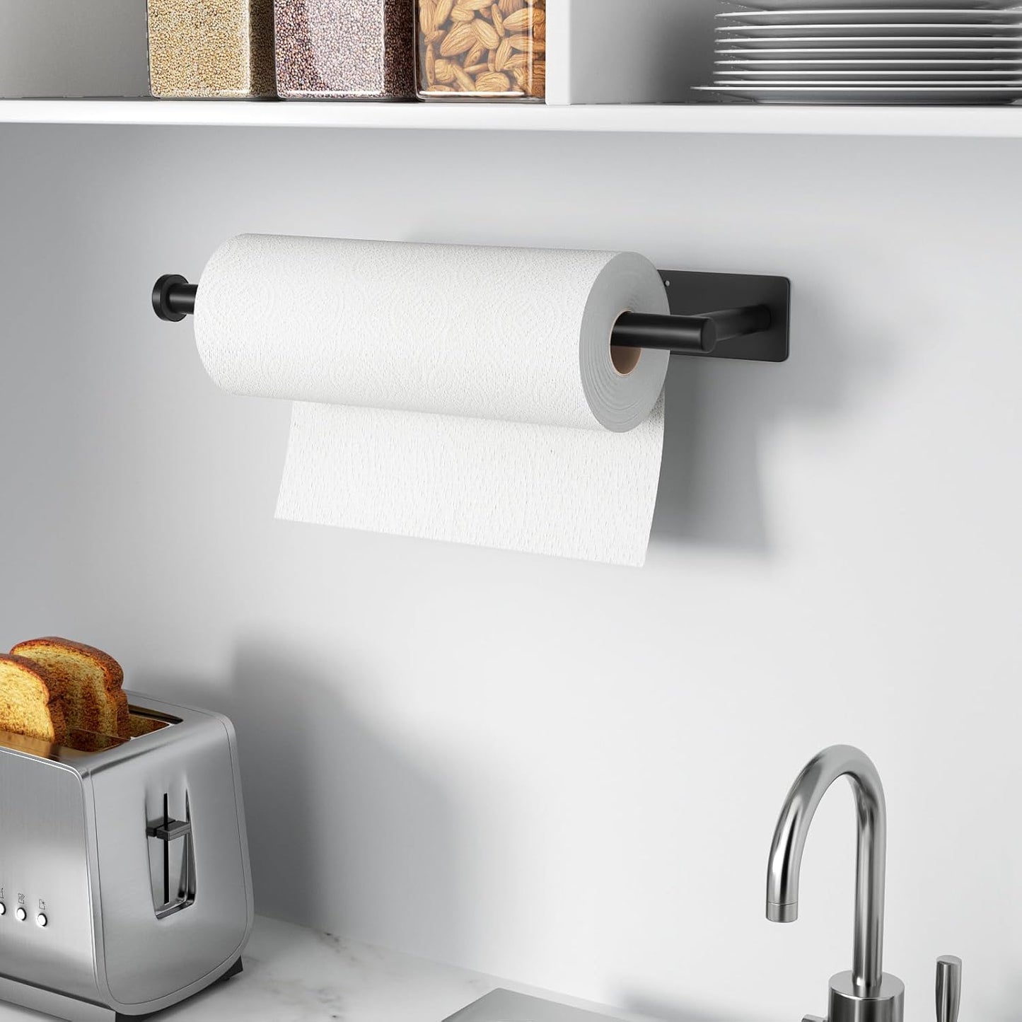 Matte Black Paper Towel Holder – Self-Adhesive or Wall Mounted Kitchen Roll Rack (SUS304 Stainless Steel)