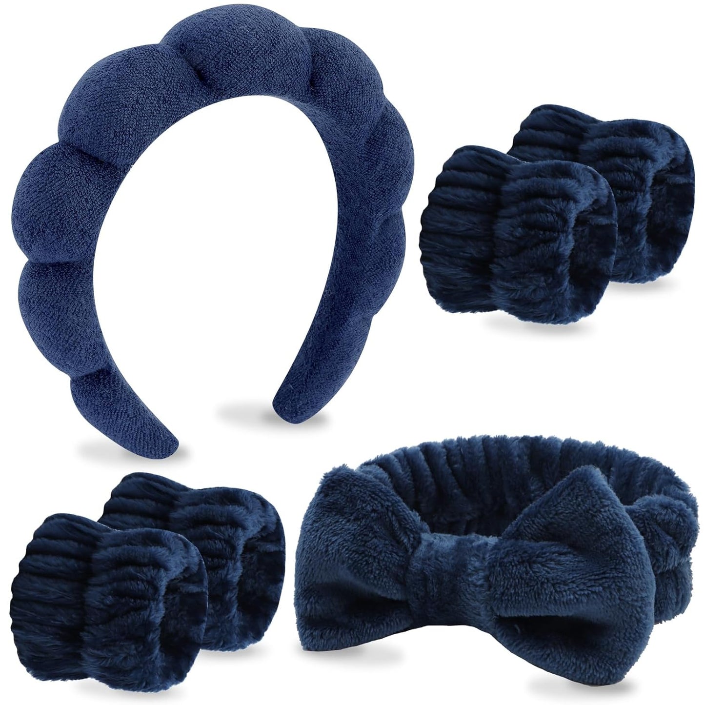 6 Pack Spa Headband, Makeup Headband, Face Wash Headbands, Skincare Headbands, Brown Sponge Hair Band Bow Tie Spa Head Band for Washing Face Wristband Set Hair Accessories for Women