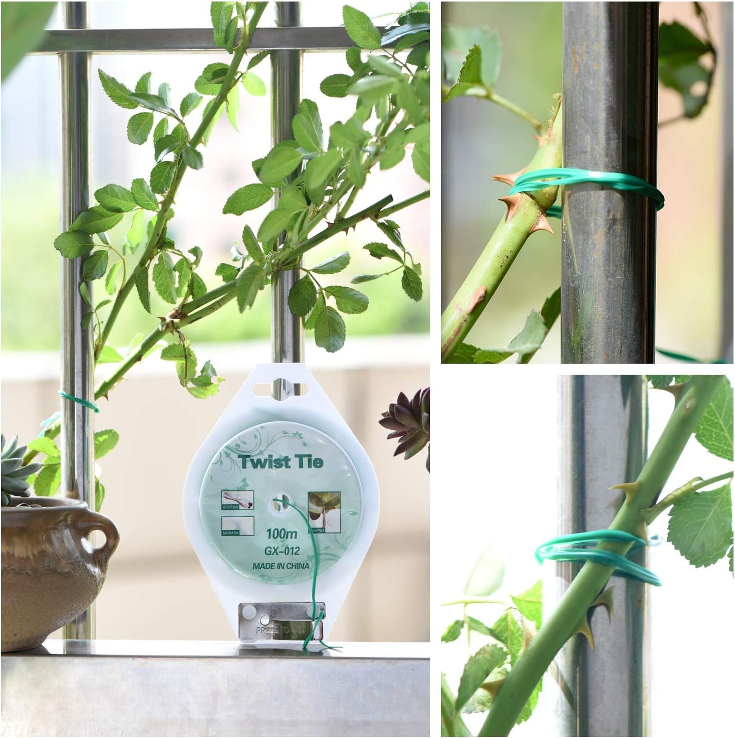 328ft Green Twist Ties with Cutter – Plant Support Wire for Gardening & Home Organization