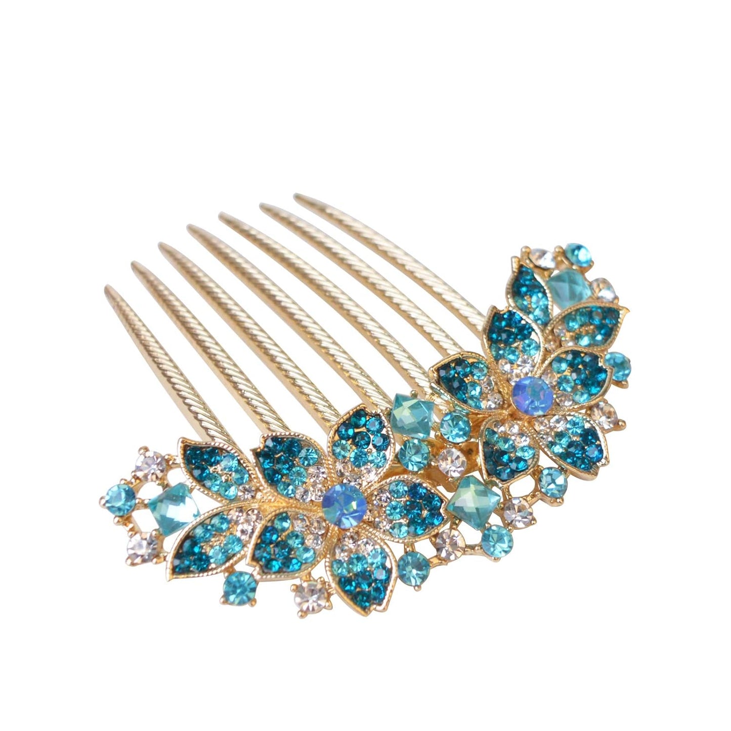 Rhinestone Flower Hair Comb – Elegant Blue Hairpin Barrette for Women