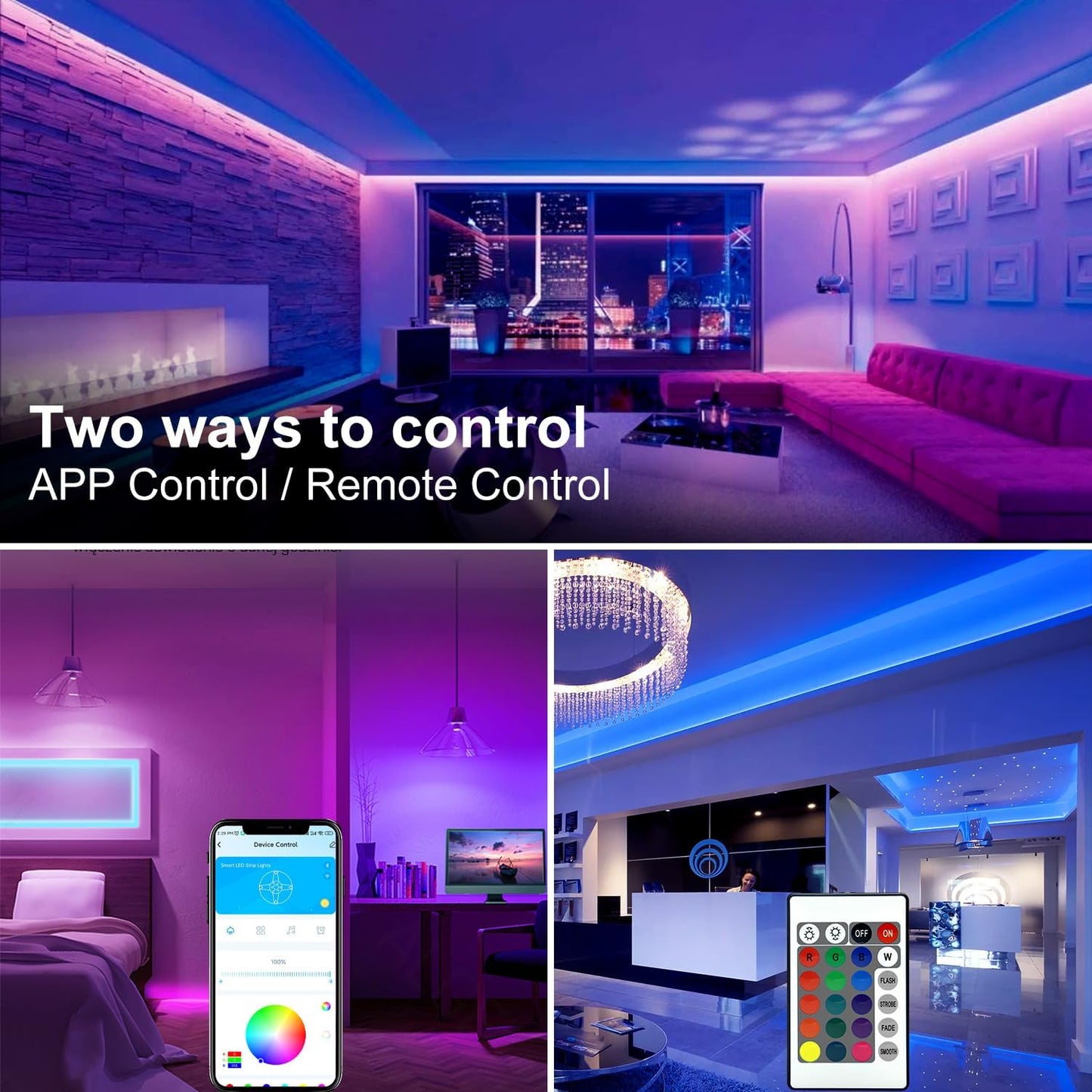 DAYBETTER 130ft LED Strip Lights – RGB Light Kit with Remote & 24V Power Supply for Bedroom, Desk & Indoor Decor